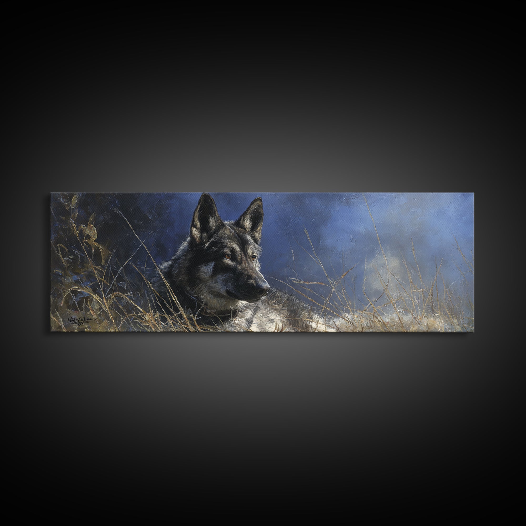 Dog Portrait with Painterly Collar and Loyal Framed Canvas Print, Animal Art, Nursery, Living Room Decor, Fine Art, Creature, ANI-3x1-77