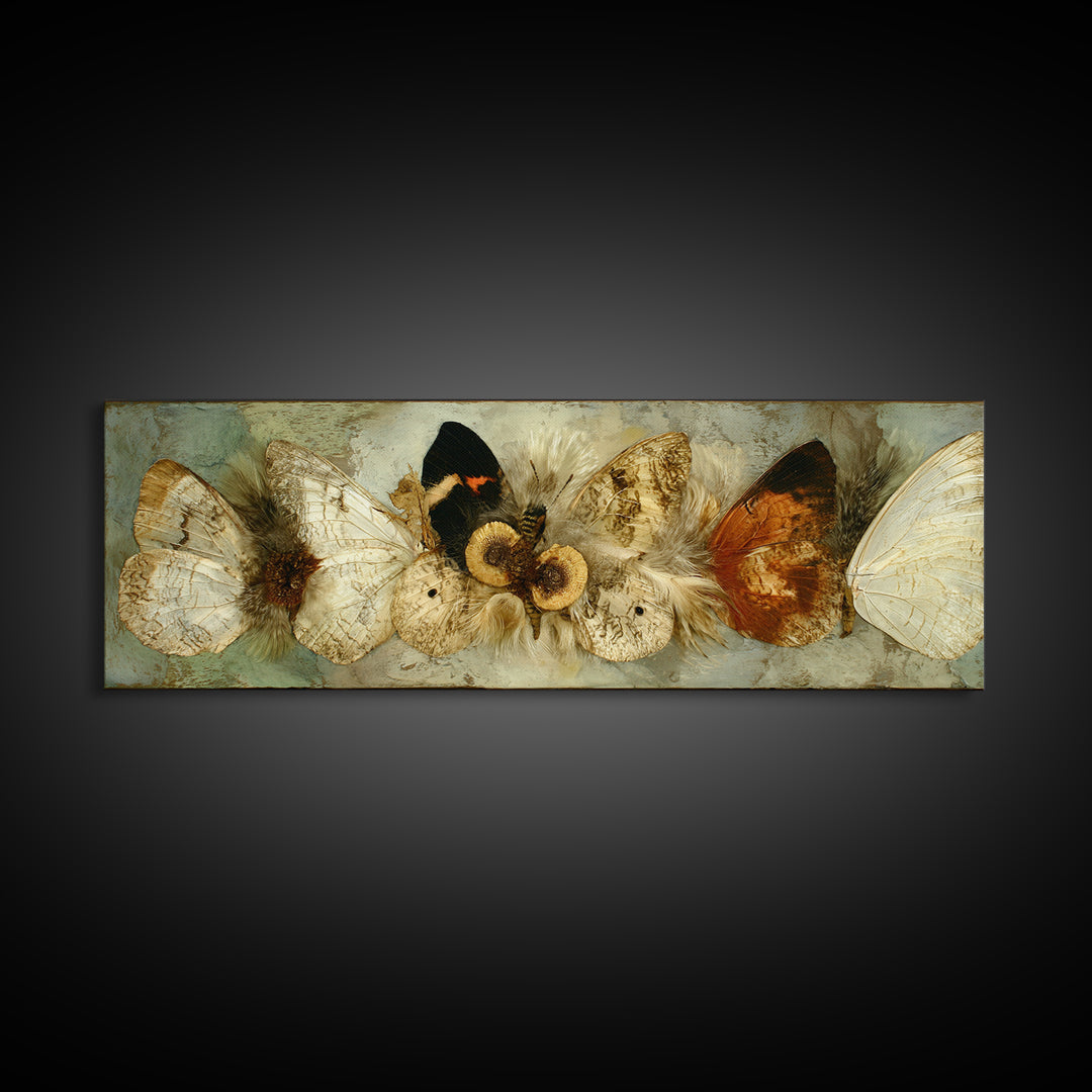 Butterfly Specimen Composition Framed Canvas Print, Animal Art, Digital Art, Living Room Decor, Creature, Farmhouse Decor, ANI-3x1-87
