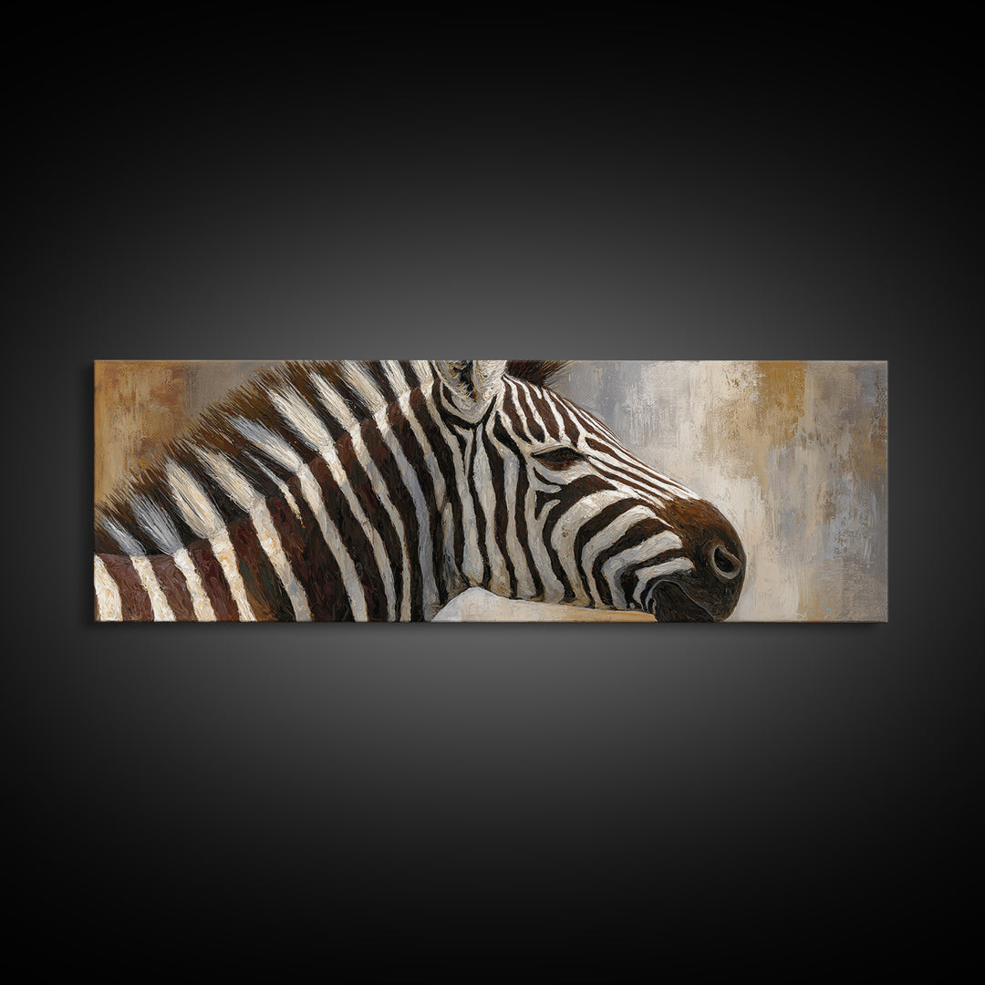 Zebra Portrait with Bold Graphic Stripe Pattern Canvas Print, Animal Art, Original Painting, Living Room Decor, Creature, ANI-3x1-9