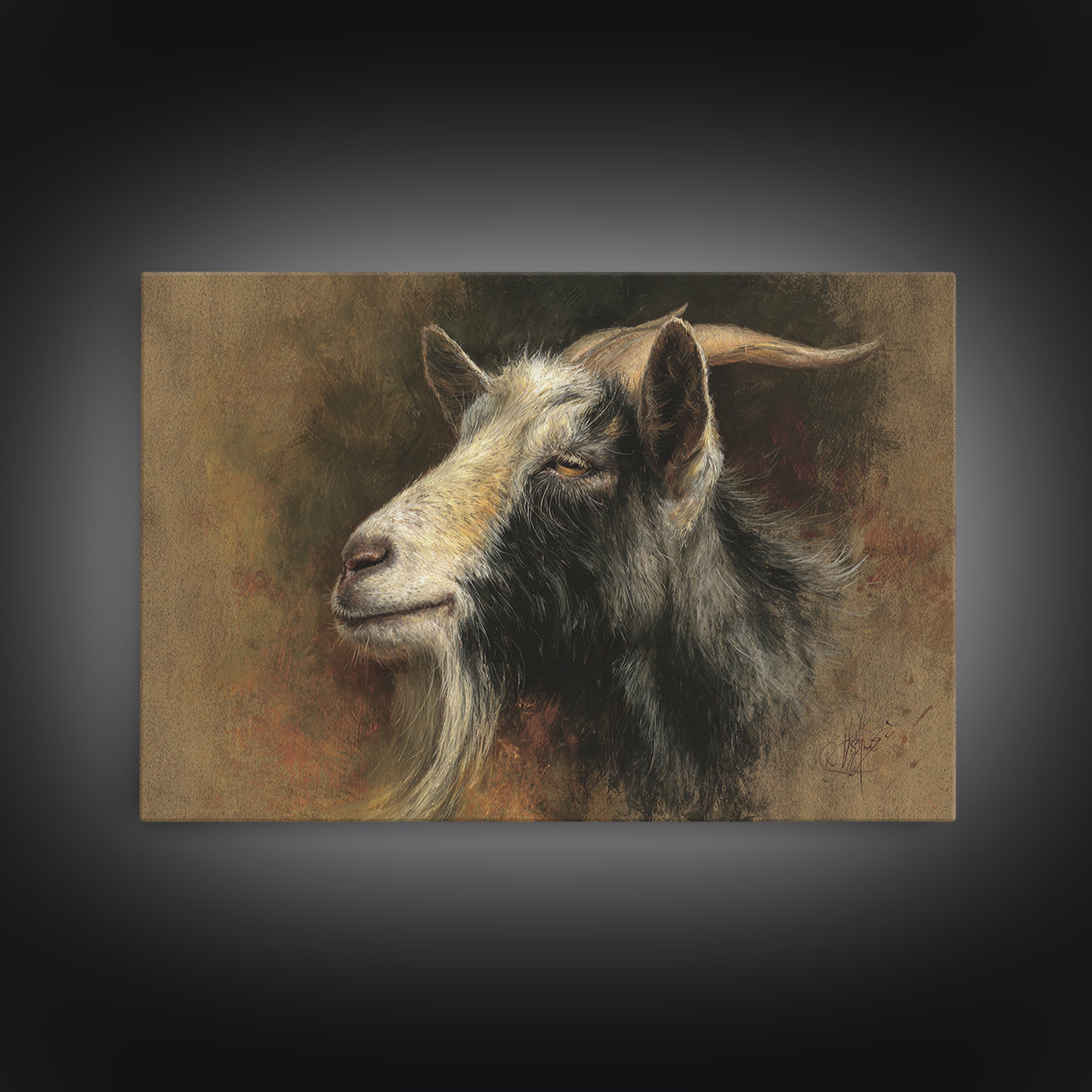 Goat Portrait with Rustic Folk Art Personality Canvas Print, Animal Art, Nursery Decor, Living Room Decor, Fine Art, Creature, ANI-3x2-1
