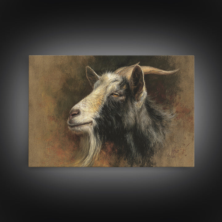 Goat Portrait with Rustic Folk Art Personality Canvas Print, Animal Art, Nursery Decor, Living Room Decor, Fine Art, Creature, ANI-3x2-1
