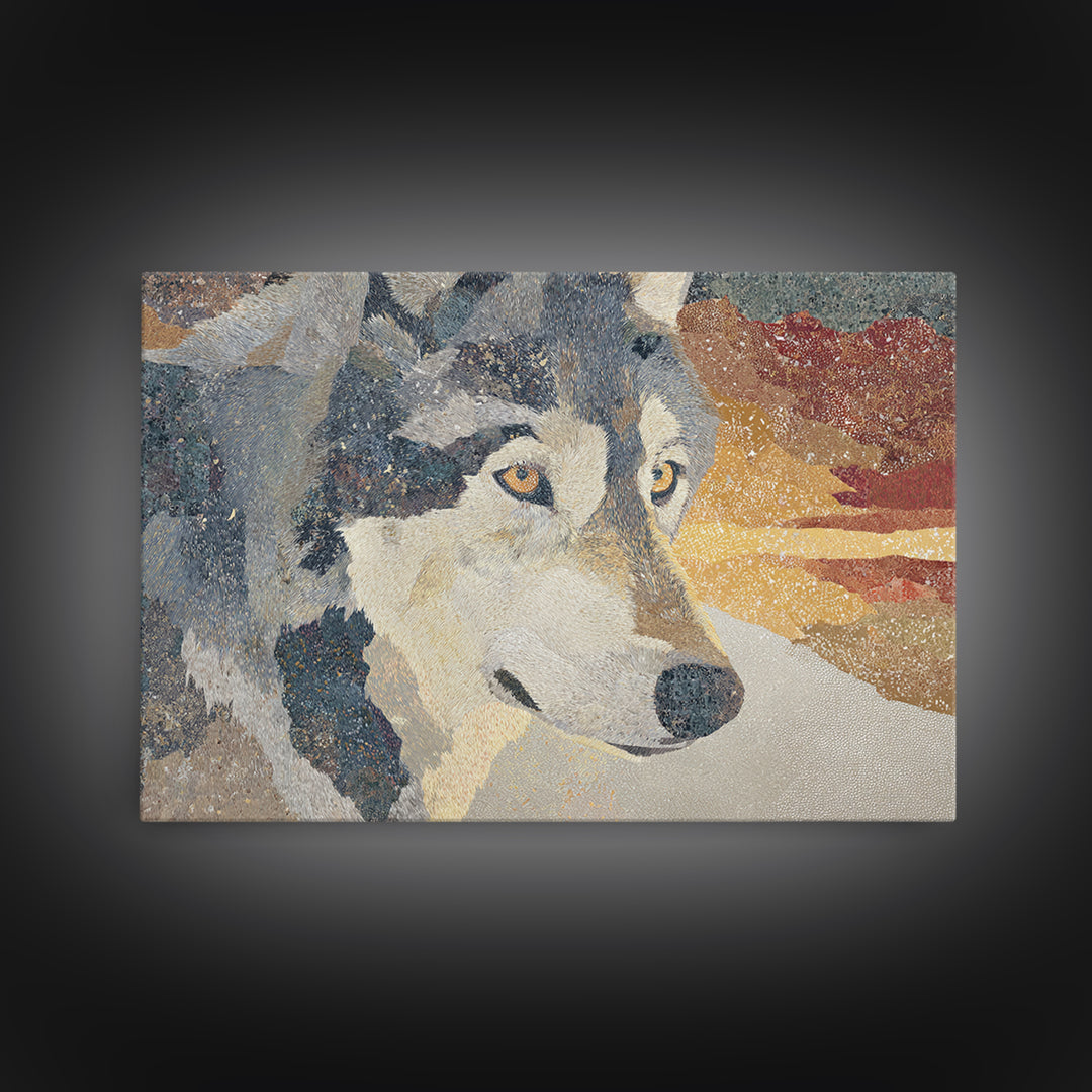 Wolf Silhouette Beneath a Star Filled Sky Canvas Print, Animal Art, Living Room Decor, Watercolor Art, Creature, ANI-3x2-26