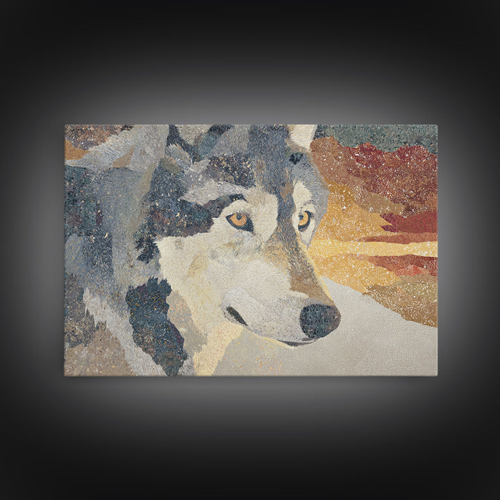 Wolf Silhouette Beneath a Star Filled Sky Canvas Print, Animal Art, Living Room Decor, Watercolor Art, Creature, ANI-3x2-26