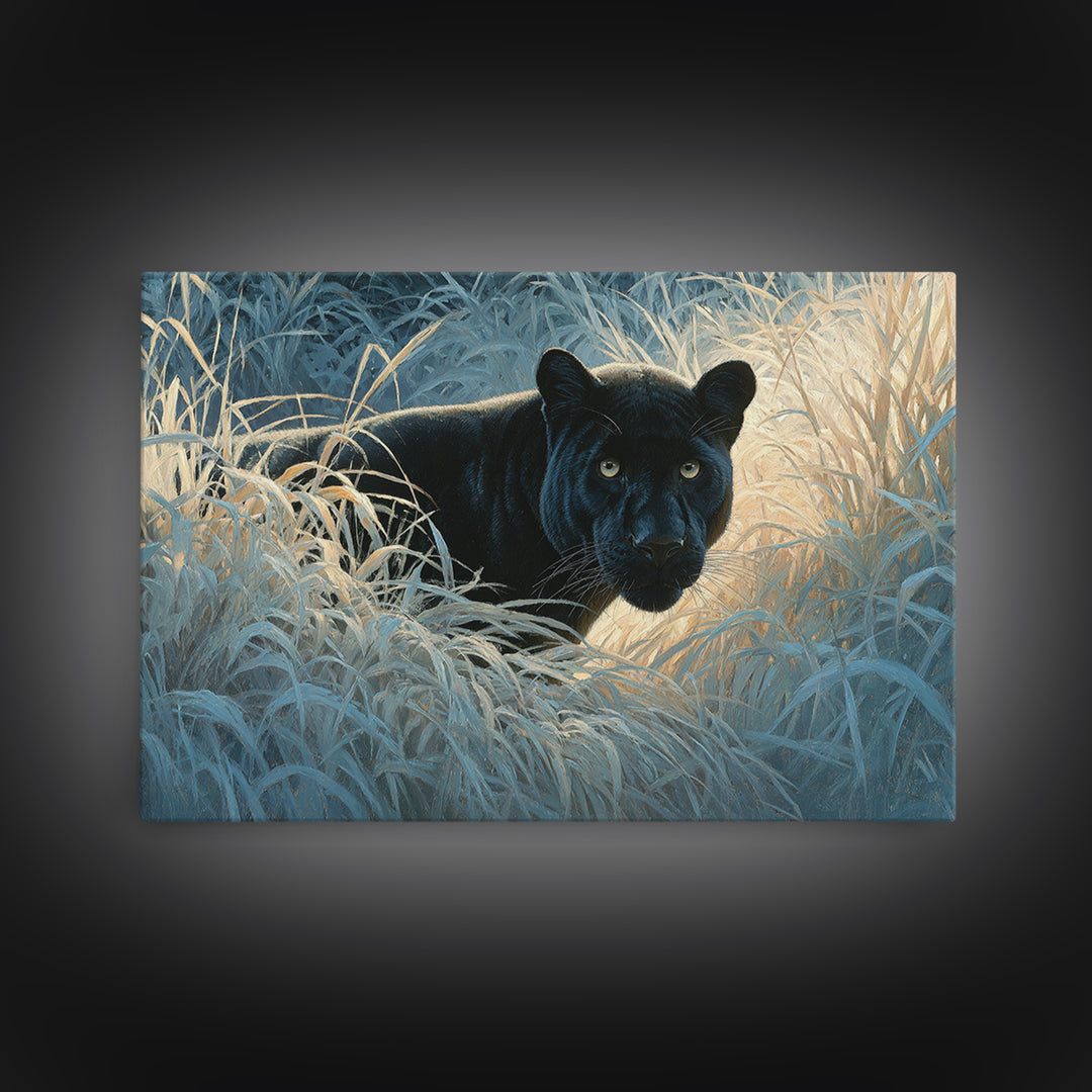 Dramatic Black Panther Emerging from Deep Jungle Canvas Print, Animal Art, Printable Art, Living Room Decor, Watercolor Art, ANI-3x2-34