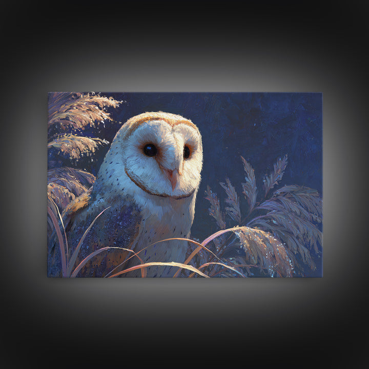 Owl with Moonlit Feathers and Celestial Accents Canvas Print, Animal Art, Colorful Wall Art, Living Room Decor, Abstract Art, ANI-3x2-43