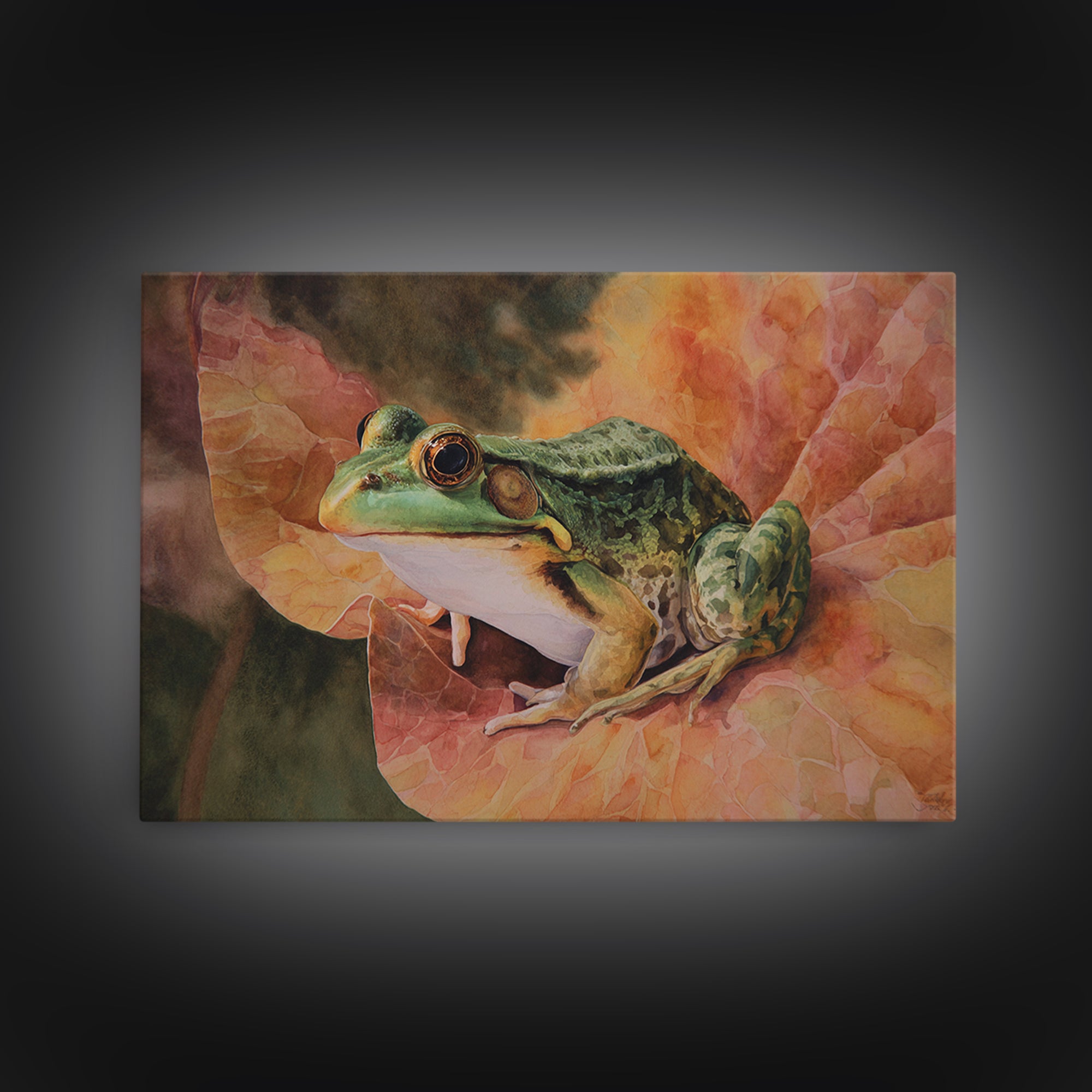 Frog on a Lotus Leaf Canvas Print, Animal Art, Living Room Decor, Fine Art, Creature, Fine Art Print, Statement Artwork, ANI-3x2-48