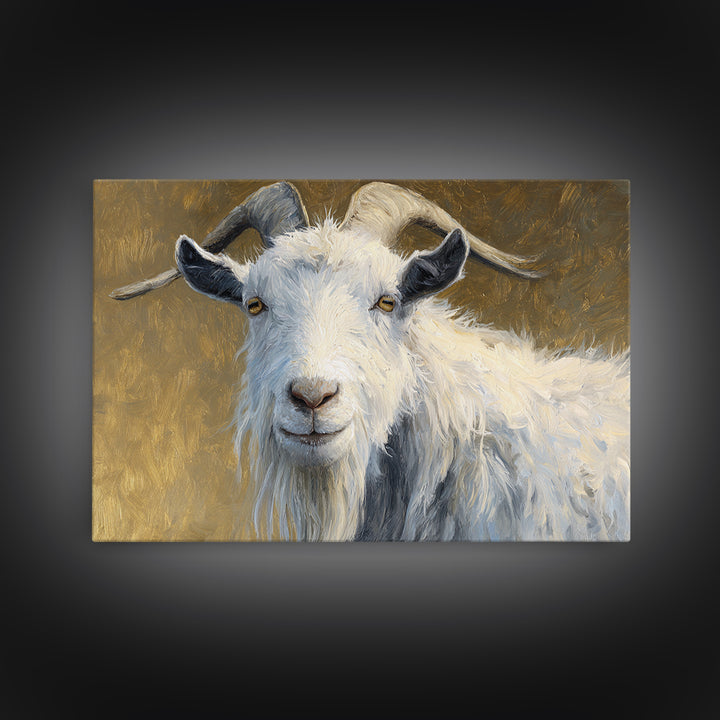 Goat Portrait with Rustic Folk Art Personality Canvas Print, Animal Art, Modern Wall Art, Living Room Decor, Fine Art, Creature, ANI-3x2-49