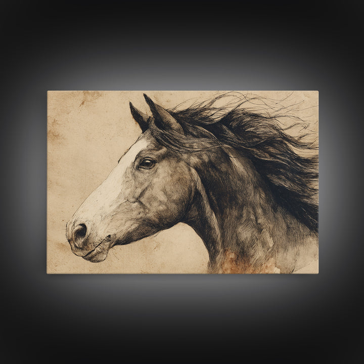 Majestic Horse Head Framed Canvas Print, Animal Art, Wall Decor, Living Room Decor, Oil Painting, Creature, Nursery Wall Art, ANI-3x2-55