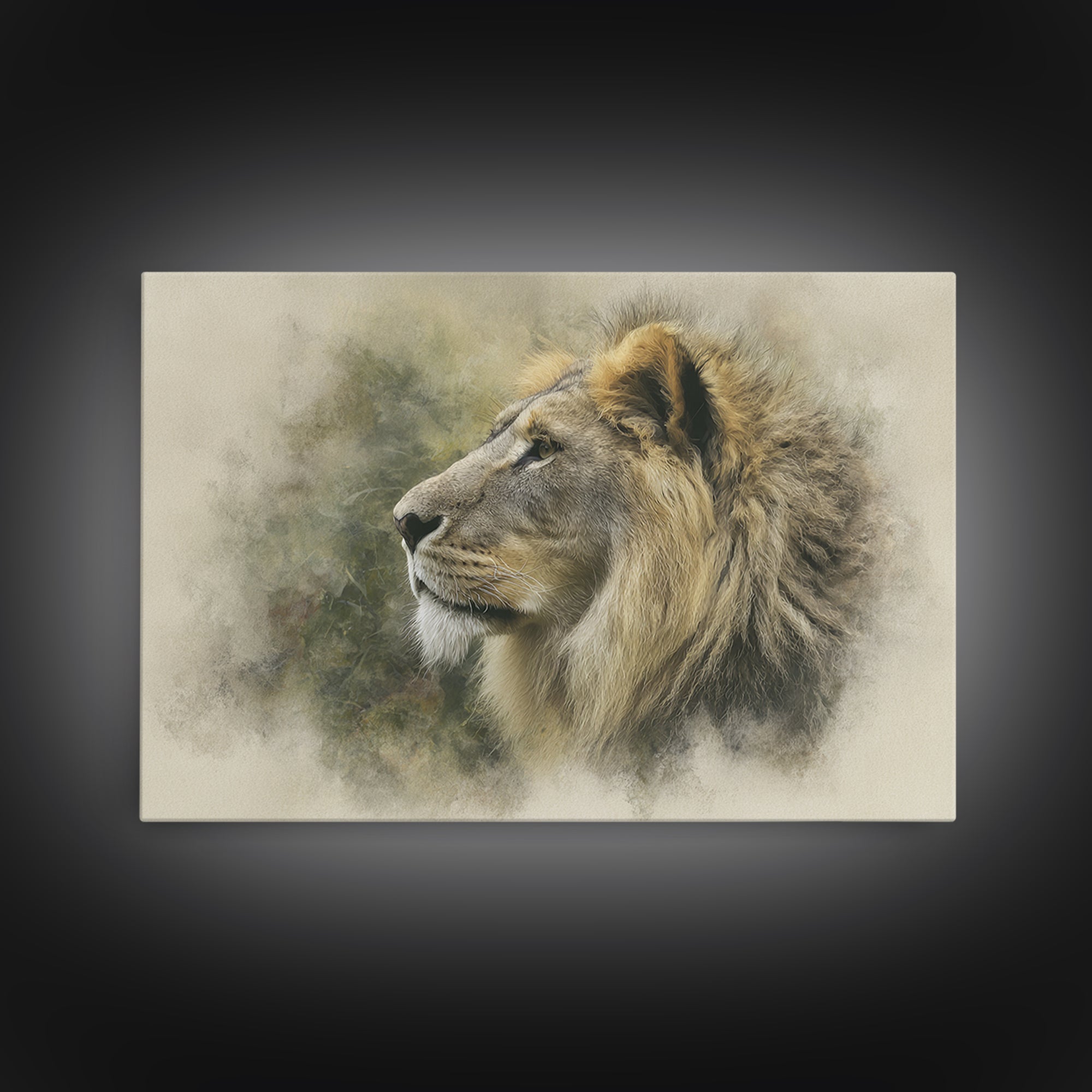 Regal Lion Profile Canvas Print, Animal Art, Living Room Decor, Oil Painting, Creature, Fine Art Print, Statement Artwork, ANI-3x2-61