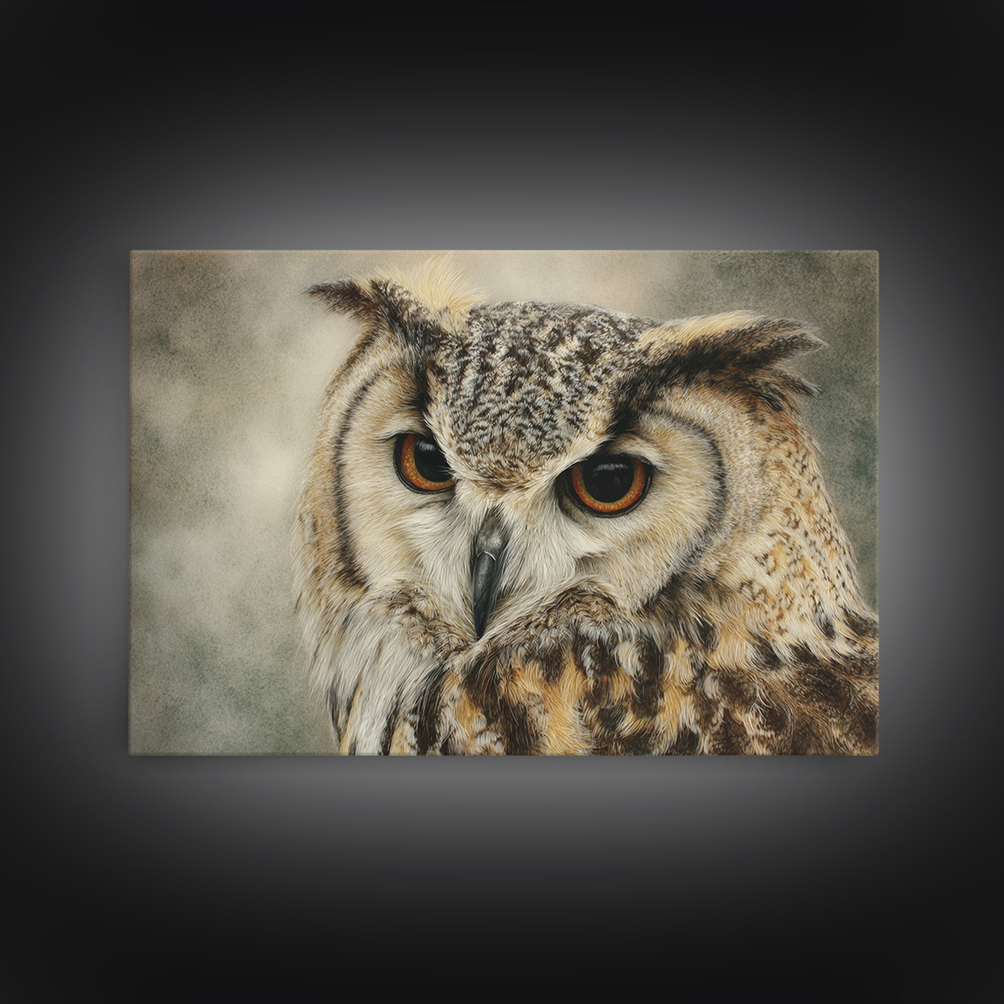 Owl with Moonlit Feathers and Celestial Accents Canvas Print, Animal Art, Living Room Decor, Watercolor Art, Creature, ANI-3x2-67