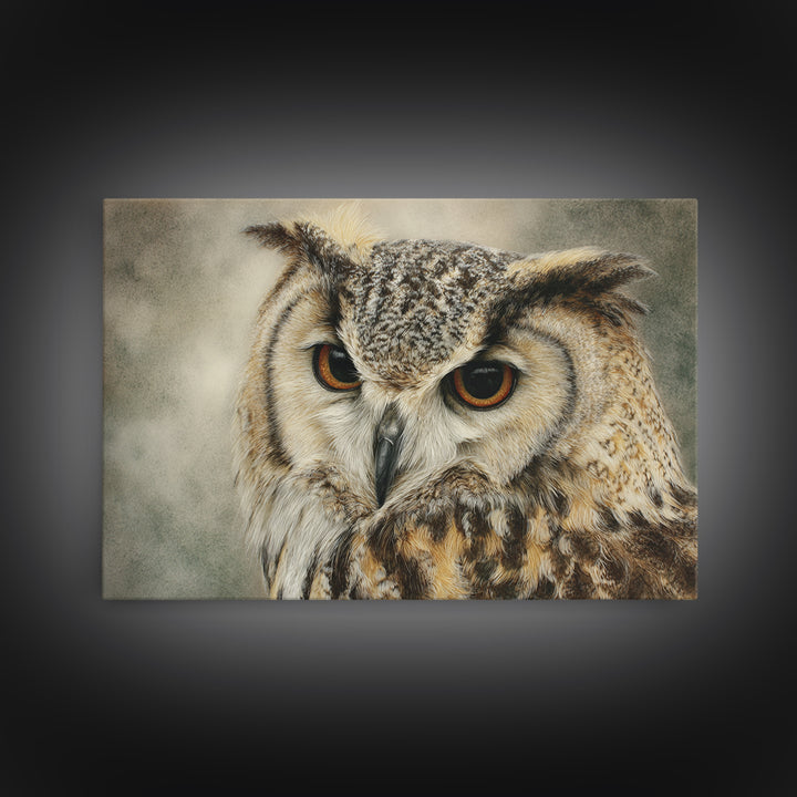 Owl with Moonlit Feathers and Celestial Accents Canvas Print, Animal Art, Living Room Decor, Watercolor Art, Creature, ANI-3x2-67