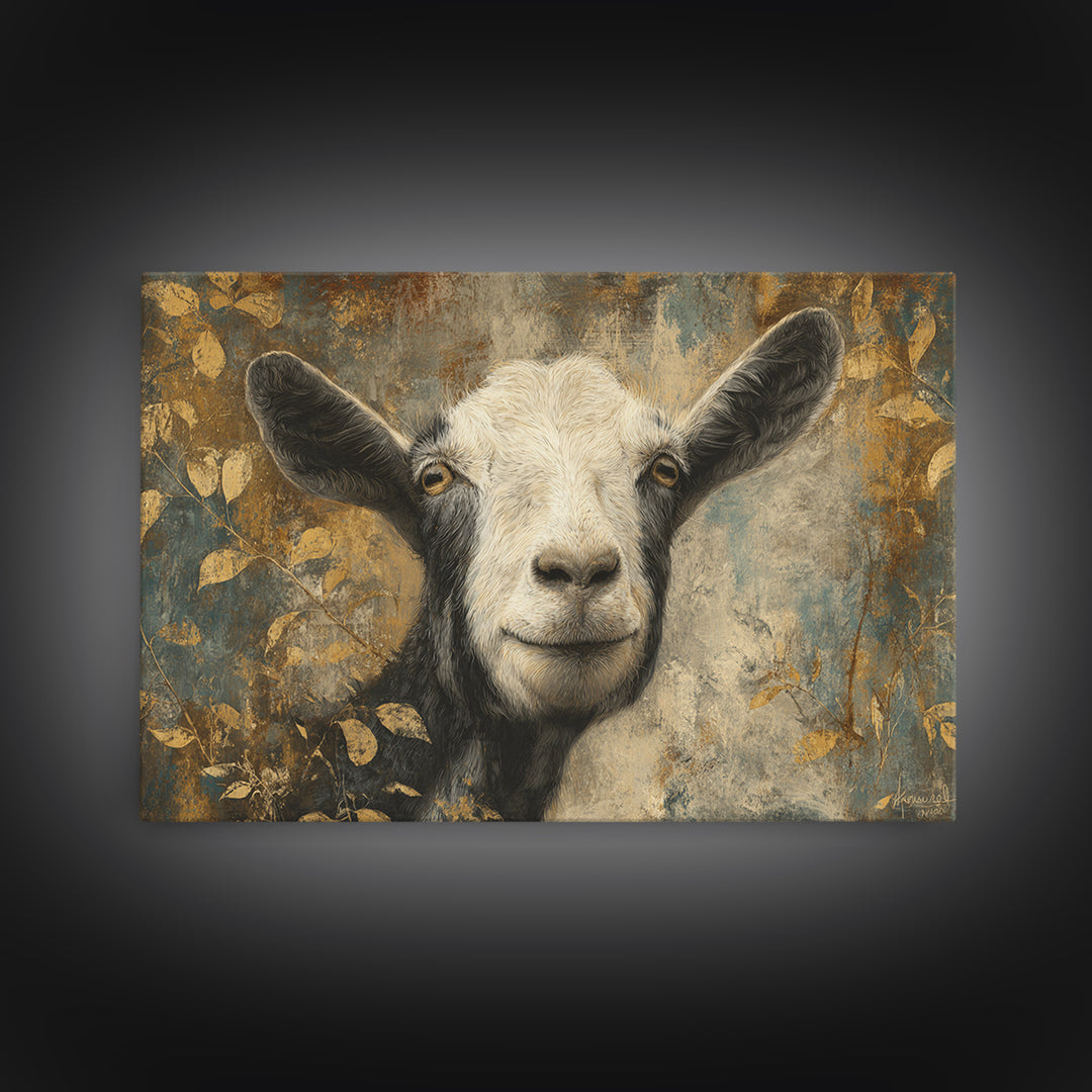 Goat Portrait with Rustic Folk Art Personality Canvas Print, Animal Art, Modern Wall Art, Living Room Decor, Fine Art, Creature, ANI-3x2-73