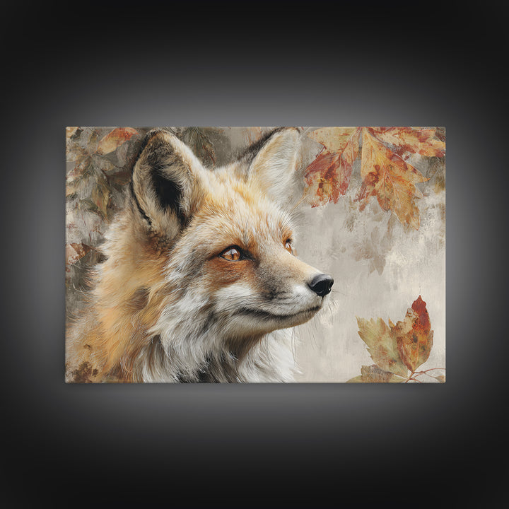 Dignified Fox Portrait Framed Canvas Print, Animal Art, Gallery Decor, Living Room Decor, Oil Painting, Creature, ANI-3x2-77