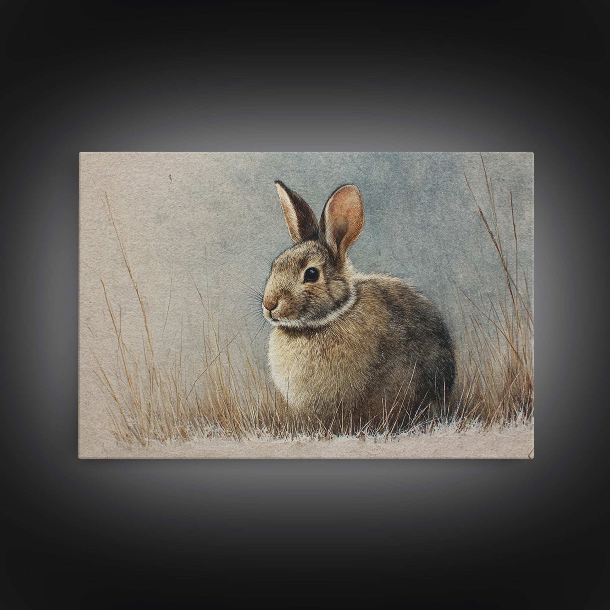 Curious Rabbit in a Soft Watercolor Meadow Framed Canvas Print, Animal Art, Cat Art, Living Room Decor, Fine Art, Creature, ANI-3x2-81