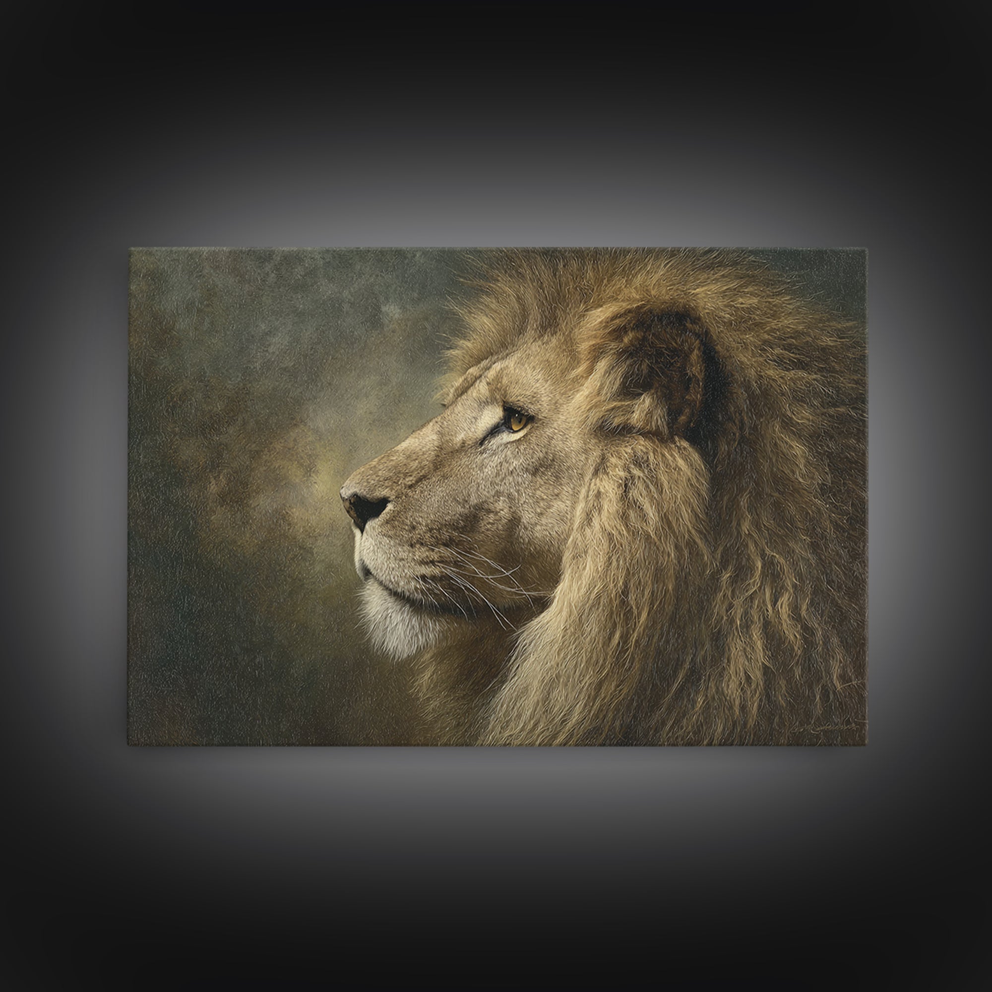 Regal Lion Profile Framed Canvas Print, Animal Art, Safari Nursery Decor, Living Room Decor, Fine Art, Creature, ANI-3x2-85