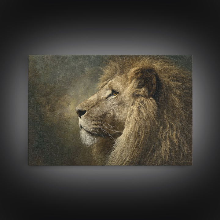 Regal Lion Profile Framed Canvas Print, Animal Art, Safari Nursery Decor, Living Room Decor, Fine Art, Creature, ANI-3x2-85