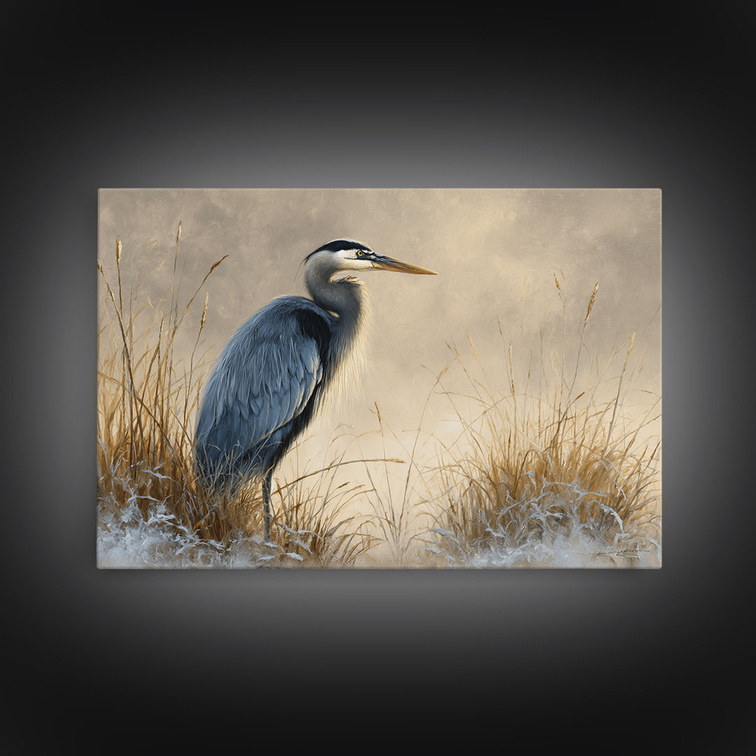 Blue Heron Standing Framed Canvas Print, Animal Art, Fine Art Print, Living Room Decor, Fine Art, Creature, Wall Decor, ANI-3x2-87