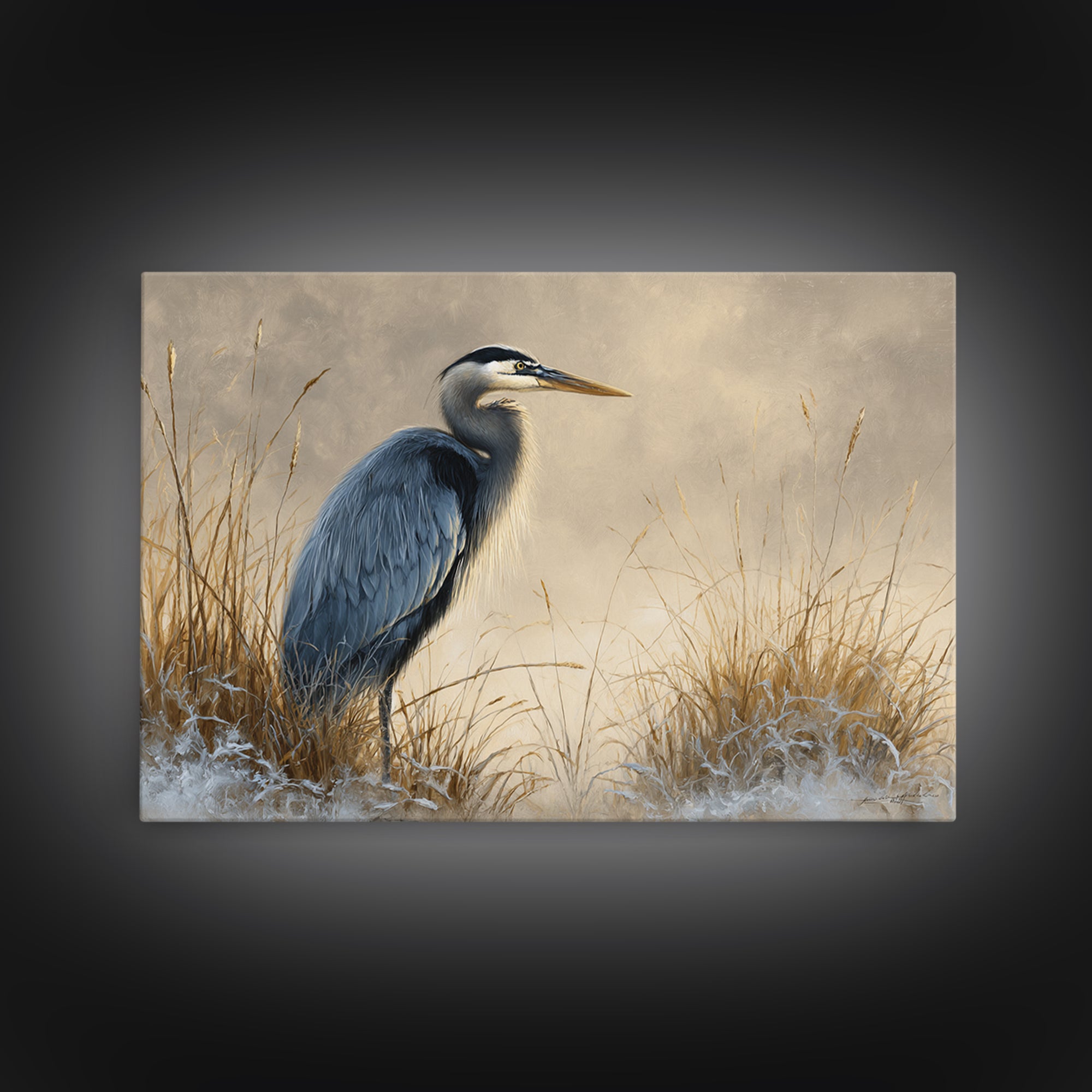 Blue Heron Standing Framed Canvas Print, Animal Art, Fine Art Print, Living Room Decor, Fine Art, Creature, Wall Decor, ANI-3x2-87