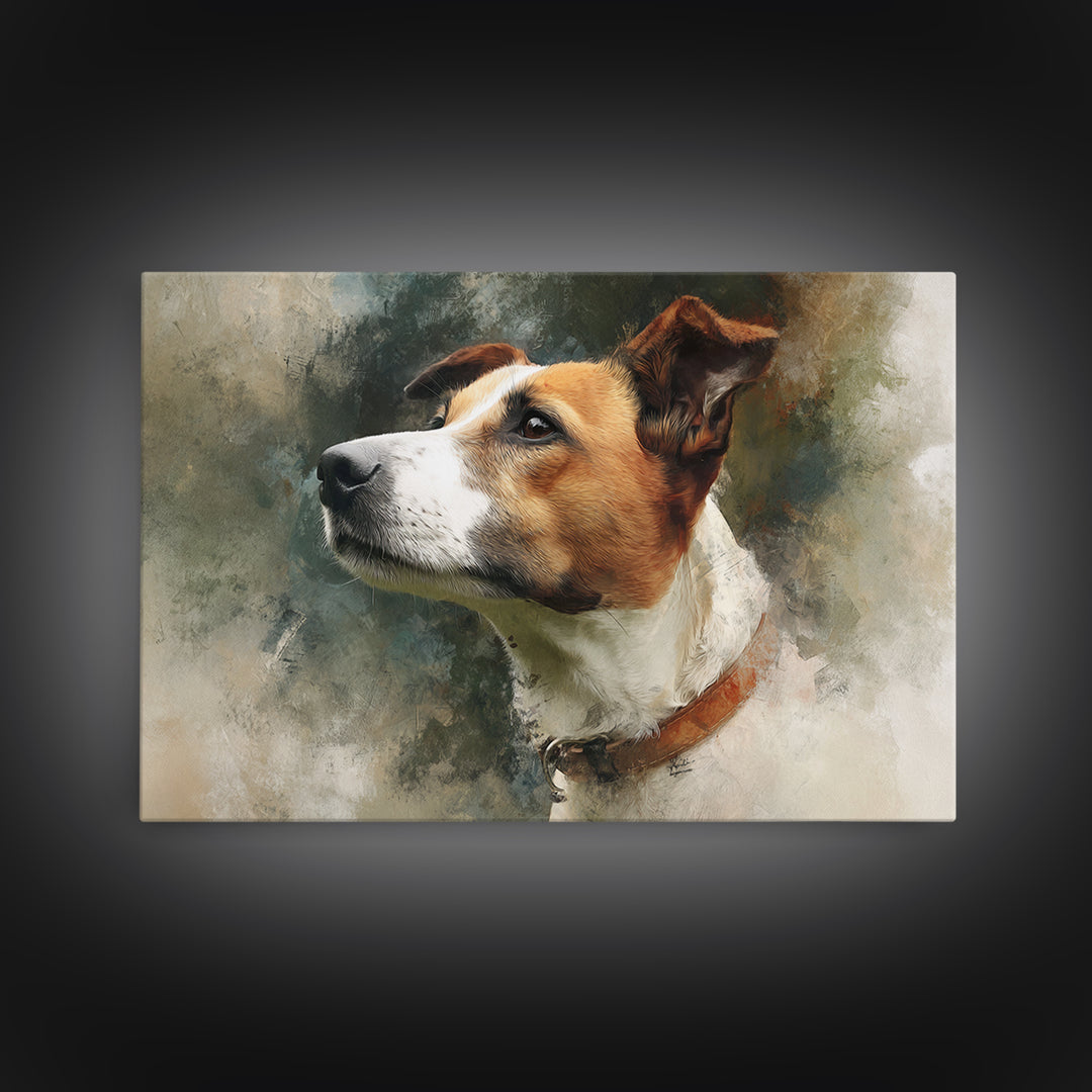 Dog Portrait with Painterly Collar and Loyal Canvas Print, Animal Art, Trendy Wall Art, Living Room Decor, Fine Art, Creature, ANI-3x2-89