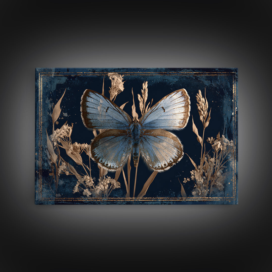 Butterfly Specimen Composition Framed Canvas Print, Animal Art, Minimalist Decor, Living Room Decor, Fine Art, Creature, ANI-3x2-99