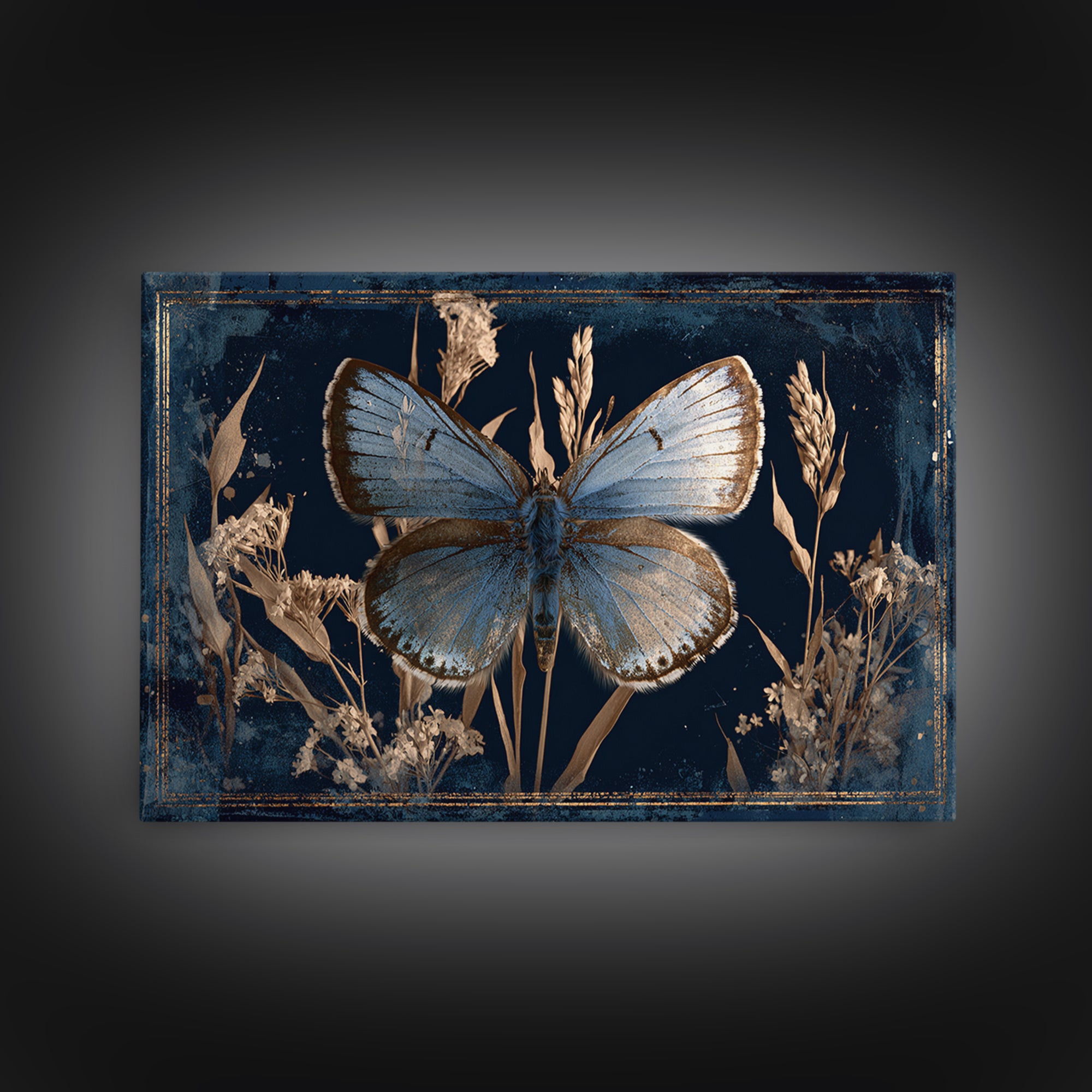 Butterfly Specimen Composition Framed Canvas Print, Animal Art, Minimalist Decor, Living Room Decor, Fine Art, Creature, ANI-3x2-99