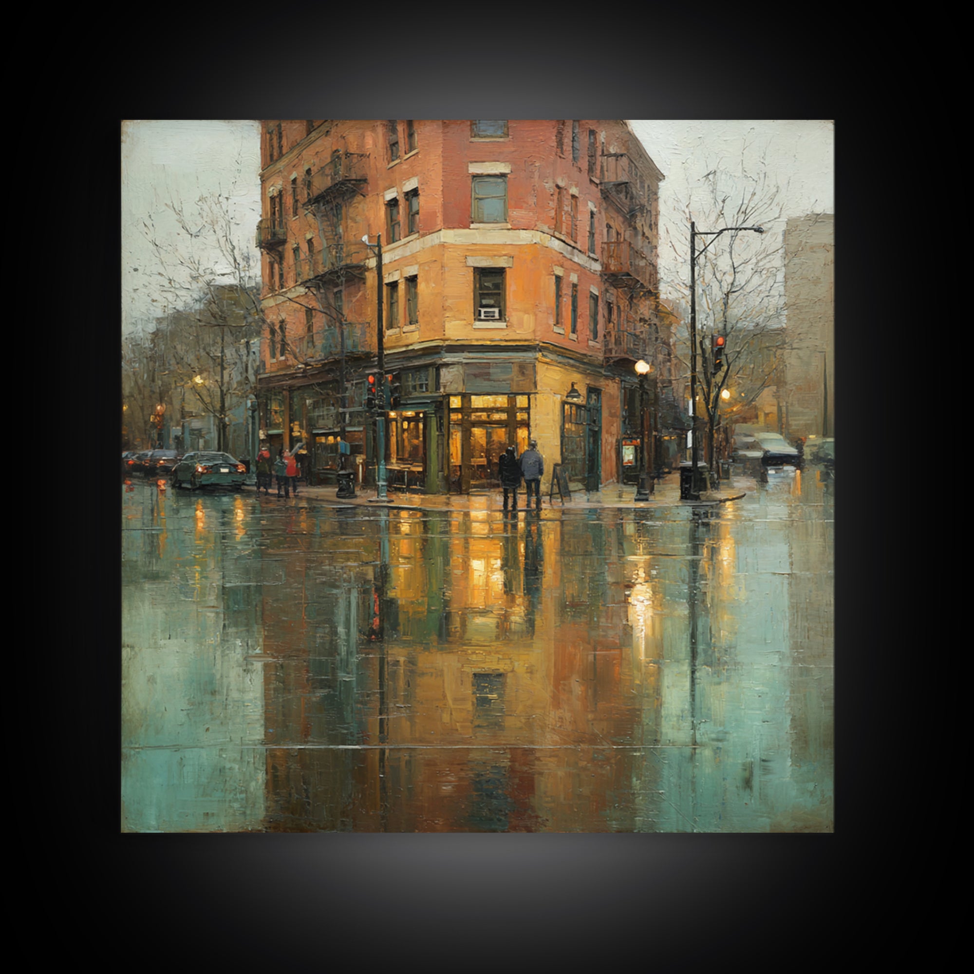 Moody City Scene Reflected Canvas Print, Art, Abstract Art, Living Room Decor, Fine Art, Pink Wall Art, Horizontal Wall Art, ART-1x1-10