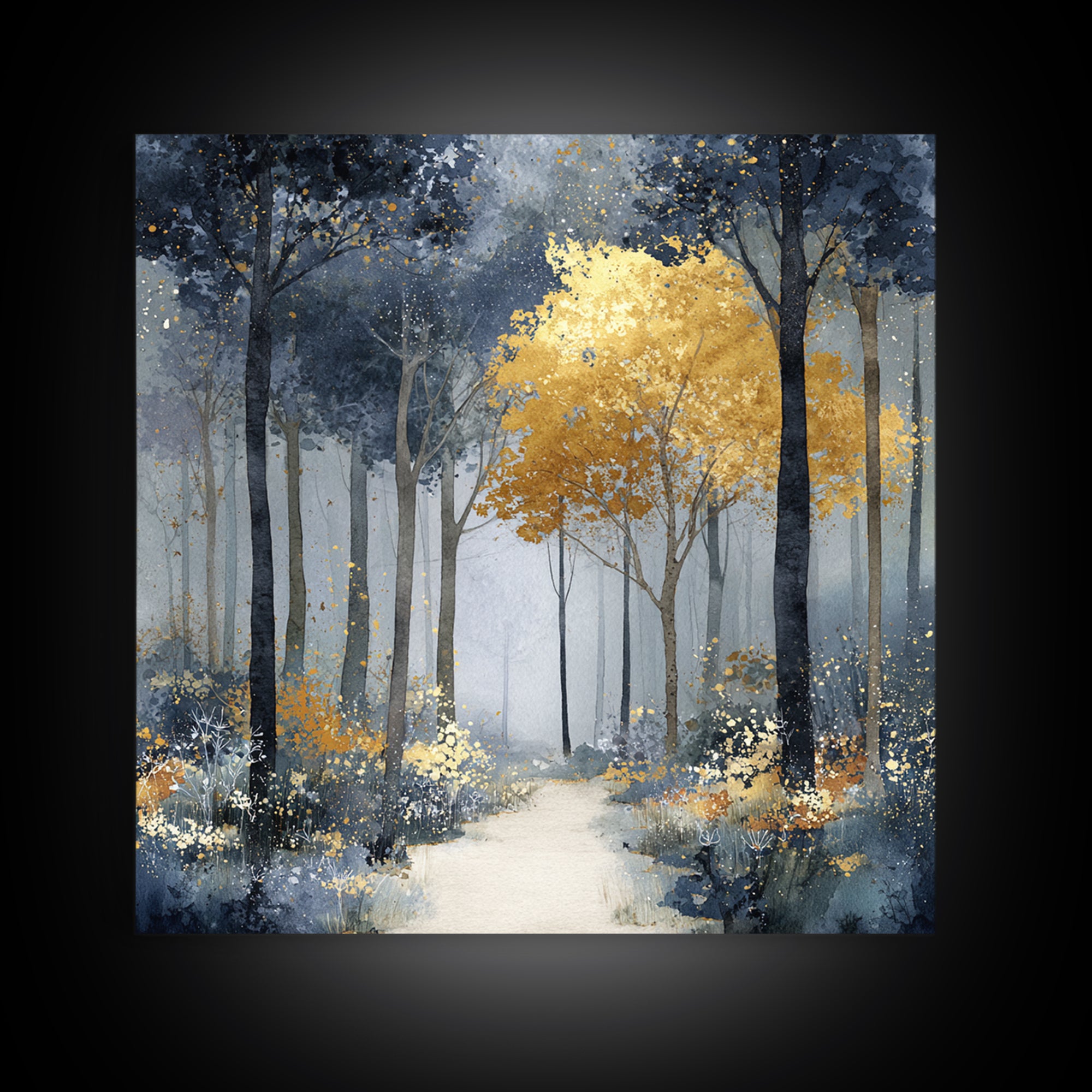 Woodland Path with Golden Autumn Atmosphere Canvas Print, Art, Metal Wall Art, Living Room Decor, Fine Art, Textured Wall Art, ART-1x1-23