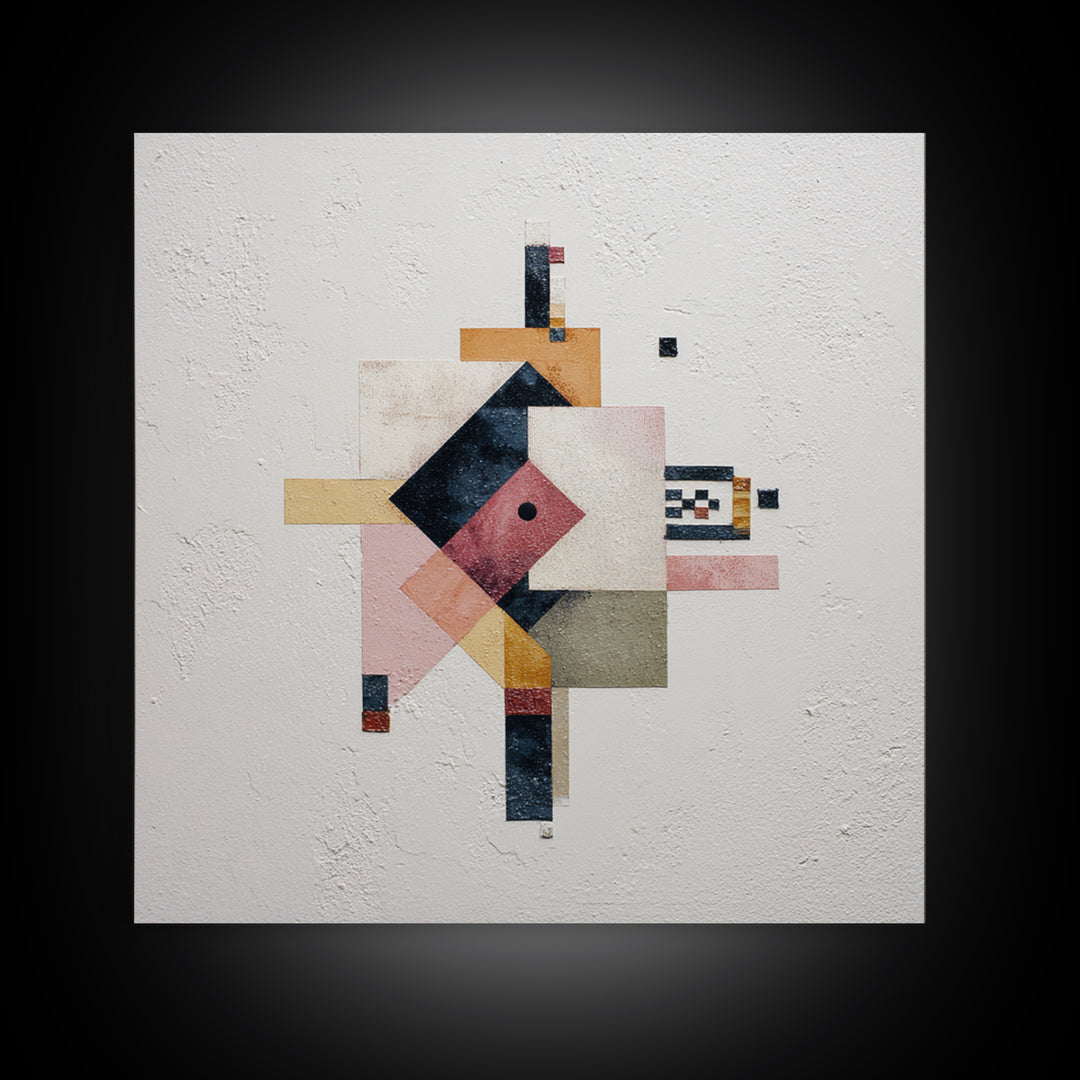 Geometric Color Study Framed Canvas Print, Art, Pink Wall Art, Living Room Decor, Fine Art, Textured Painting, ART-1x1-33