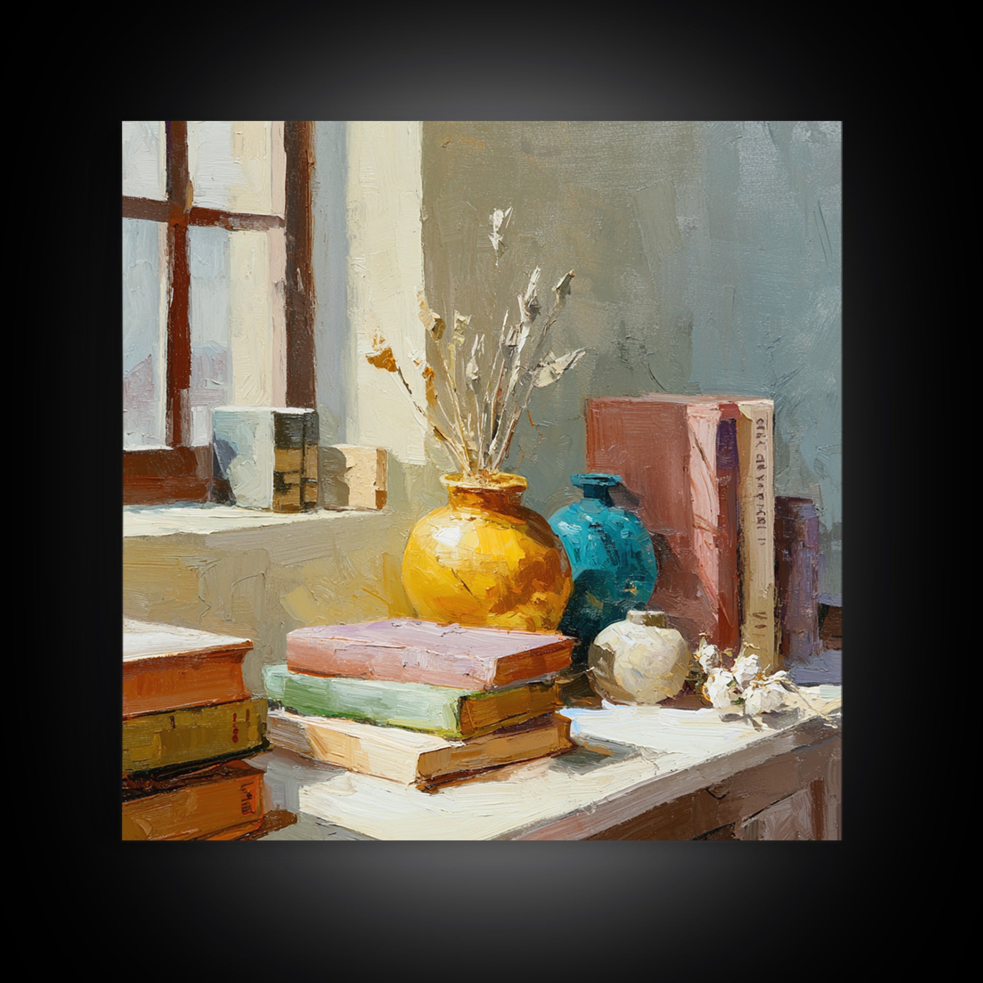 Sunlit Interior Still Life Framed Canvas Print, Art, Prints Wall Art, Living Room Decor, Fine Art, Fine Art Print, ART-1x1-38
