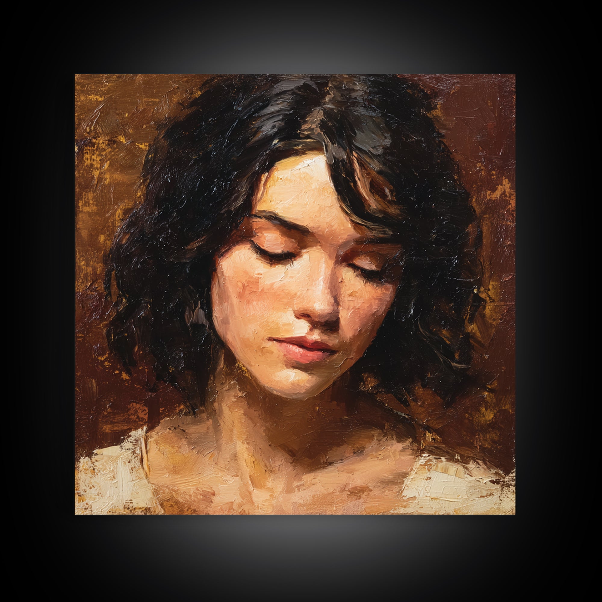 Expressive Portrait with Dramatic Light and Textured Canvas Print, Art, Living Room Decor, Fine Art, Art Nouveau, ART-1x1-4
