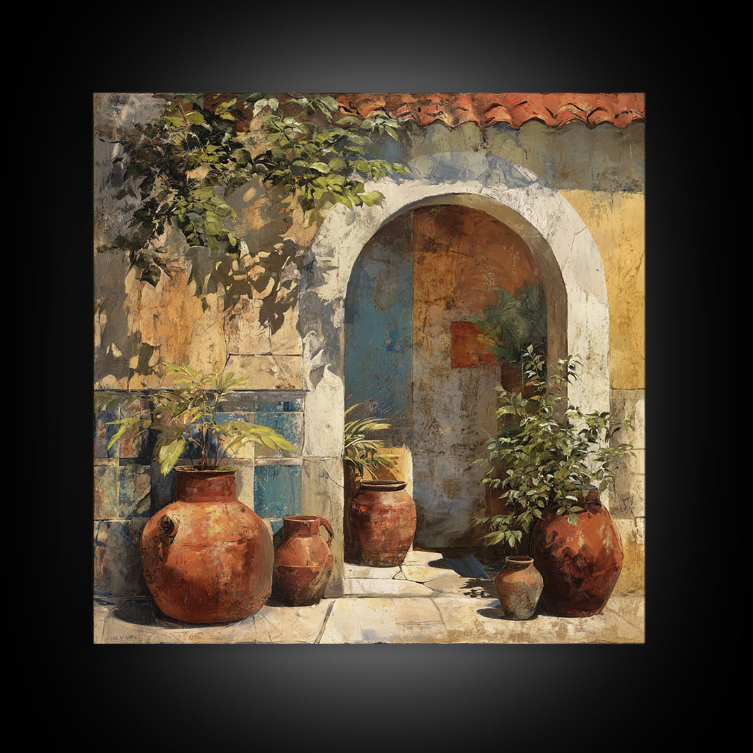 Architectural Archway in Warm Mediterranean Light Framed Canvas Print, Art, Textured Wall Art, Living Room Decor, Fine Art, ART-1x1-46