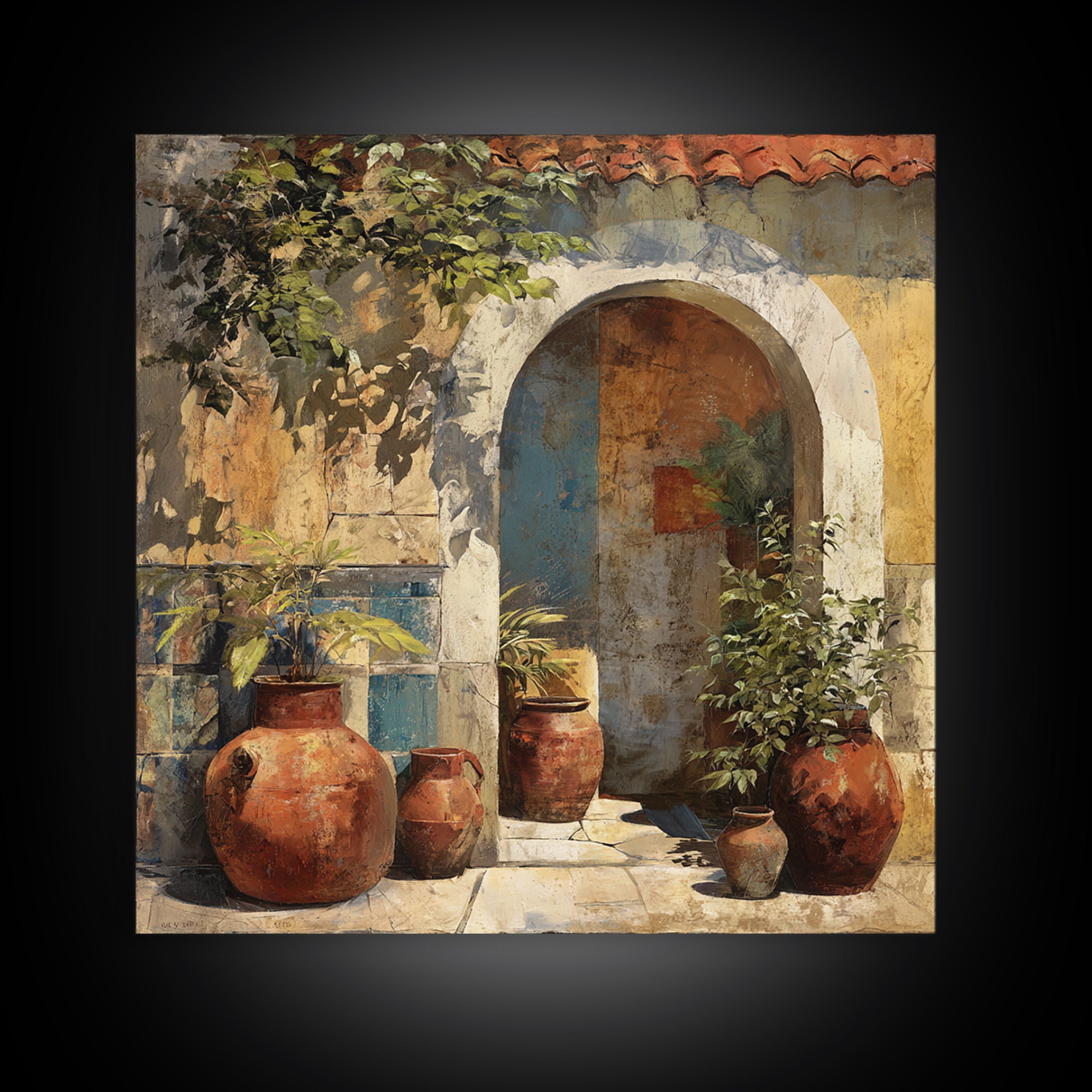 Architectural Archway in Warm Mediterranean Light Framed Canvas Print, Art, Textured Wall Art, Living Room Decor, Fine Art, ART-1x1-46