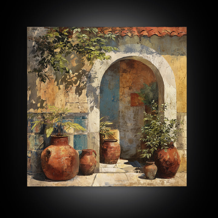 Architectural Archway in Warm Mediterranean Light Framed Canvas Print, Art, Textured Wall Art, Living Room Decor, Fine Art, ART-1x1-46