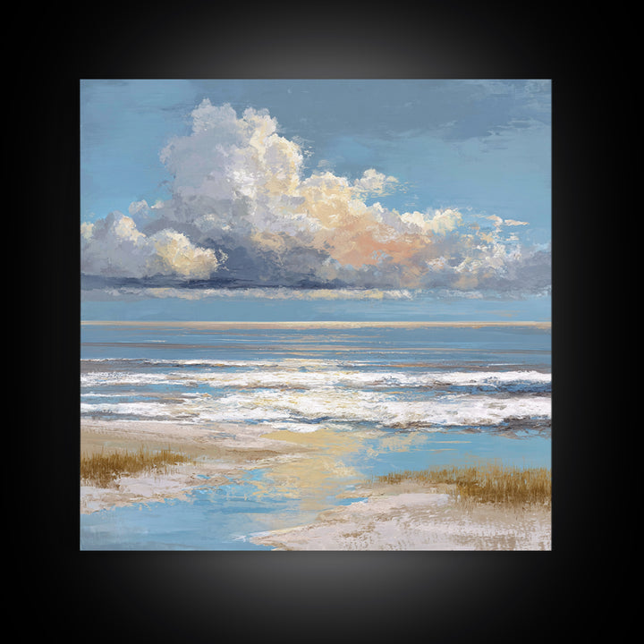 Dramatic Seascape with Foam and Storm Clouds Framed Canvas Print, Art, Living Room Decor, Fine Art, Art Nouveau, ART-1x1-48