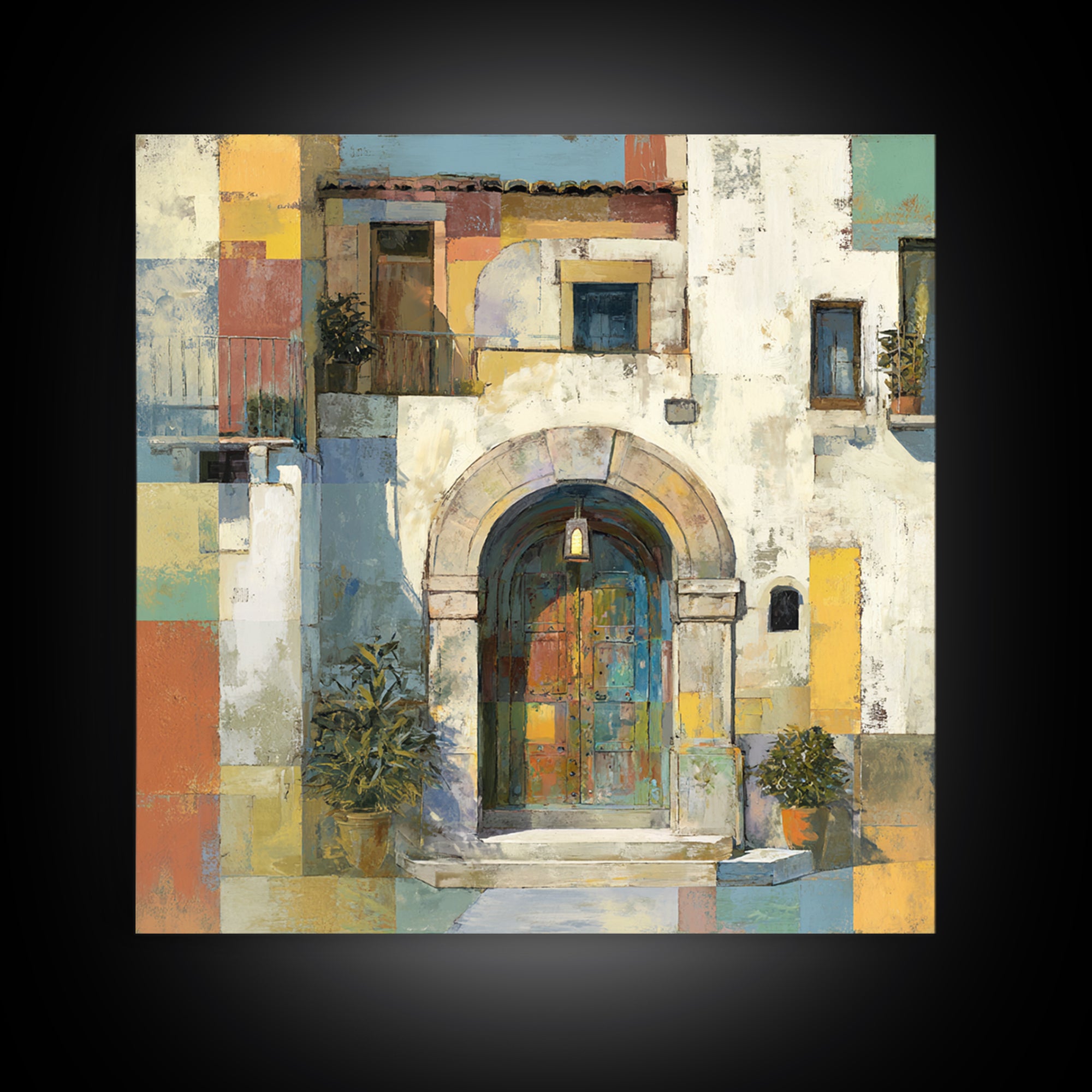 Architectural Archway in Warm Mediterranean Light Framed Canvas Print, Art, Textured Wall Art, Living Room Decor, Fine Art, ART-1x1-70