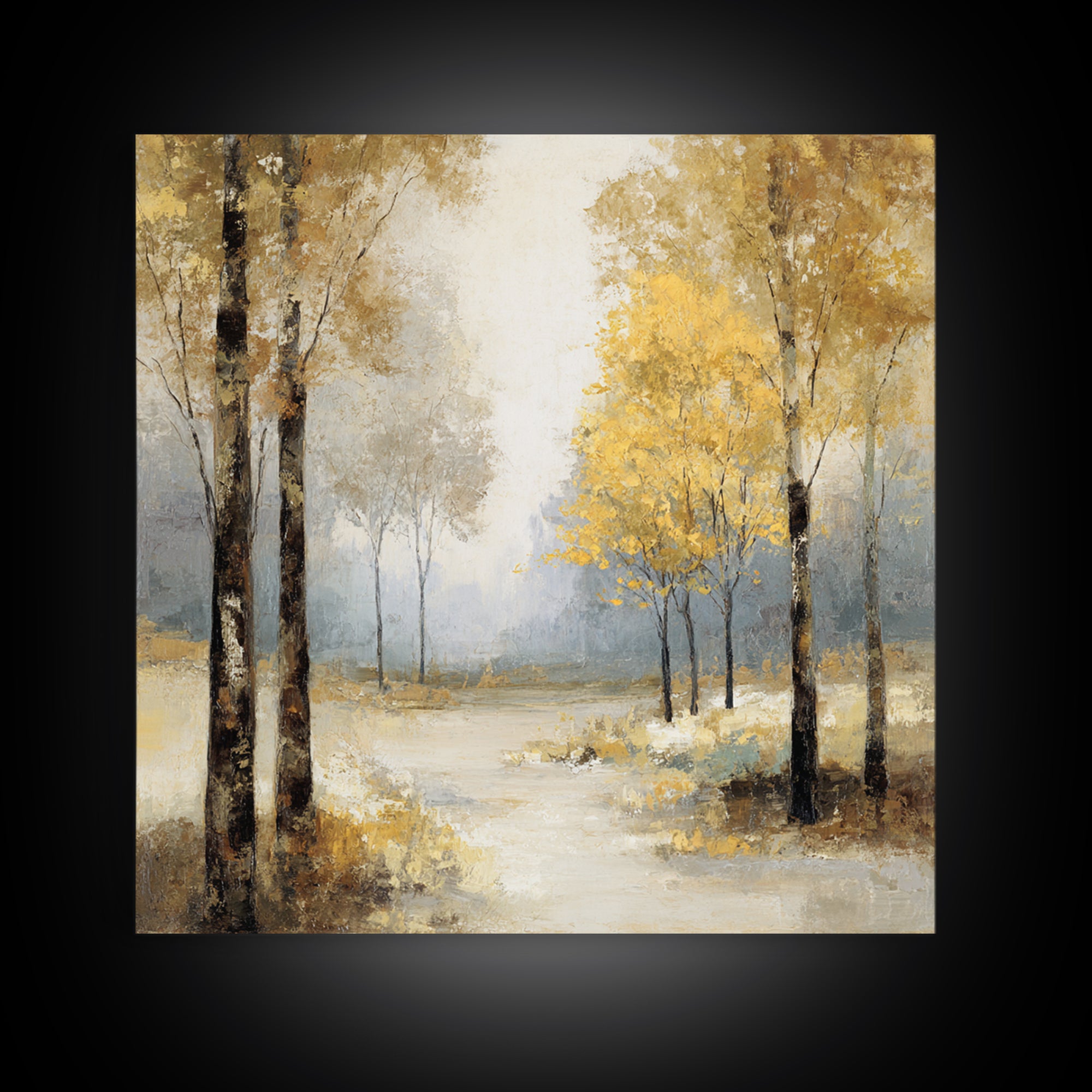 Woodland Path with Golden Autumn Atmosphere Framed Canvas Print, Art, Printable Art, Living Room Decor, Fine Art, ART-1x1-71