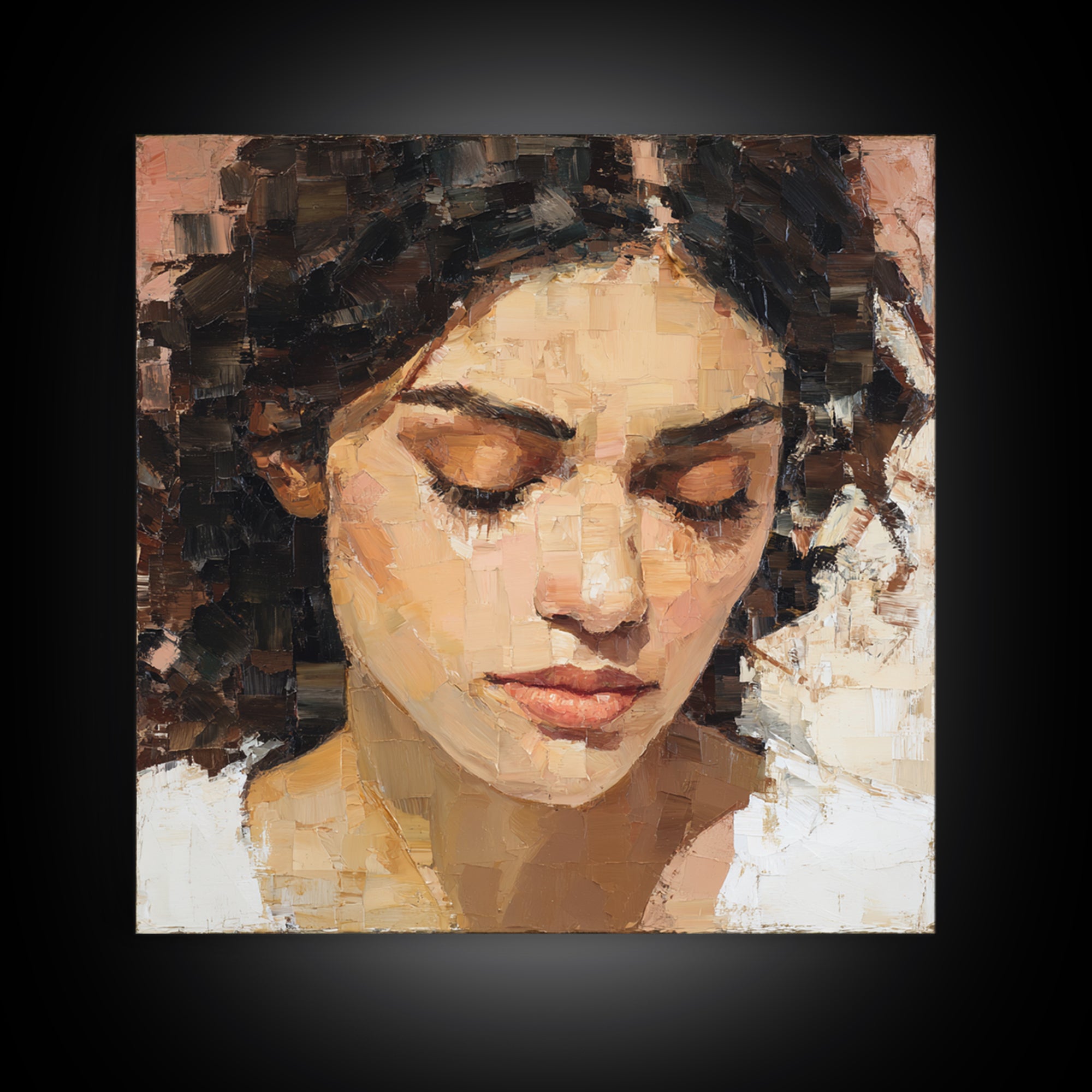 Expressive Portrait with Dramatic Light and Textured Canvas Print, Art, Printable Art, Living Room Decor, Oil Painting, ART-1x1-76