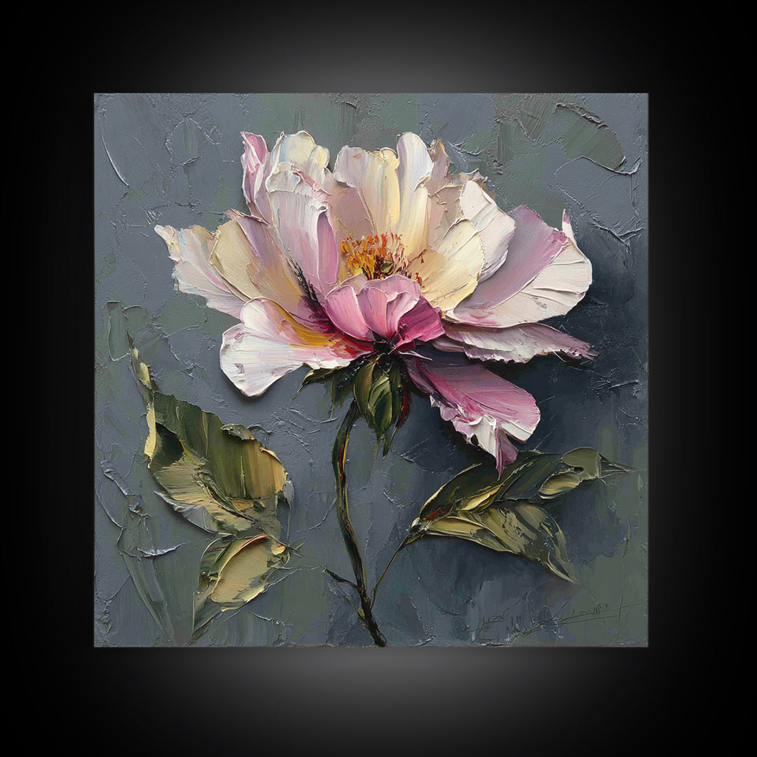 Romantic Floral Oil Painting Framed Canvas Print, Art, Art Commission, Living Room Decor, Oil Painting, Black Art, ART-1x1-8