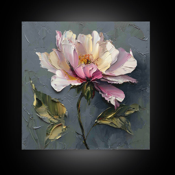 Romantic Floral Oil Painting Framed Canvas Print, Art, Art Commission, Living Room Decor, Oil Painting, Black Art, ART-1x1-8