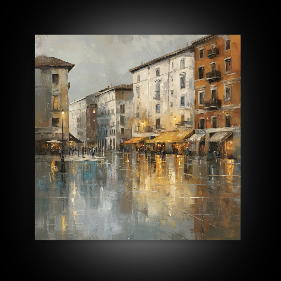 Moody City Scene Reflected Canvas Print, Art, Boho Wall Art, Living Room Decor, Oil Painting, Textured Painting, ART-1x1-82