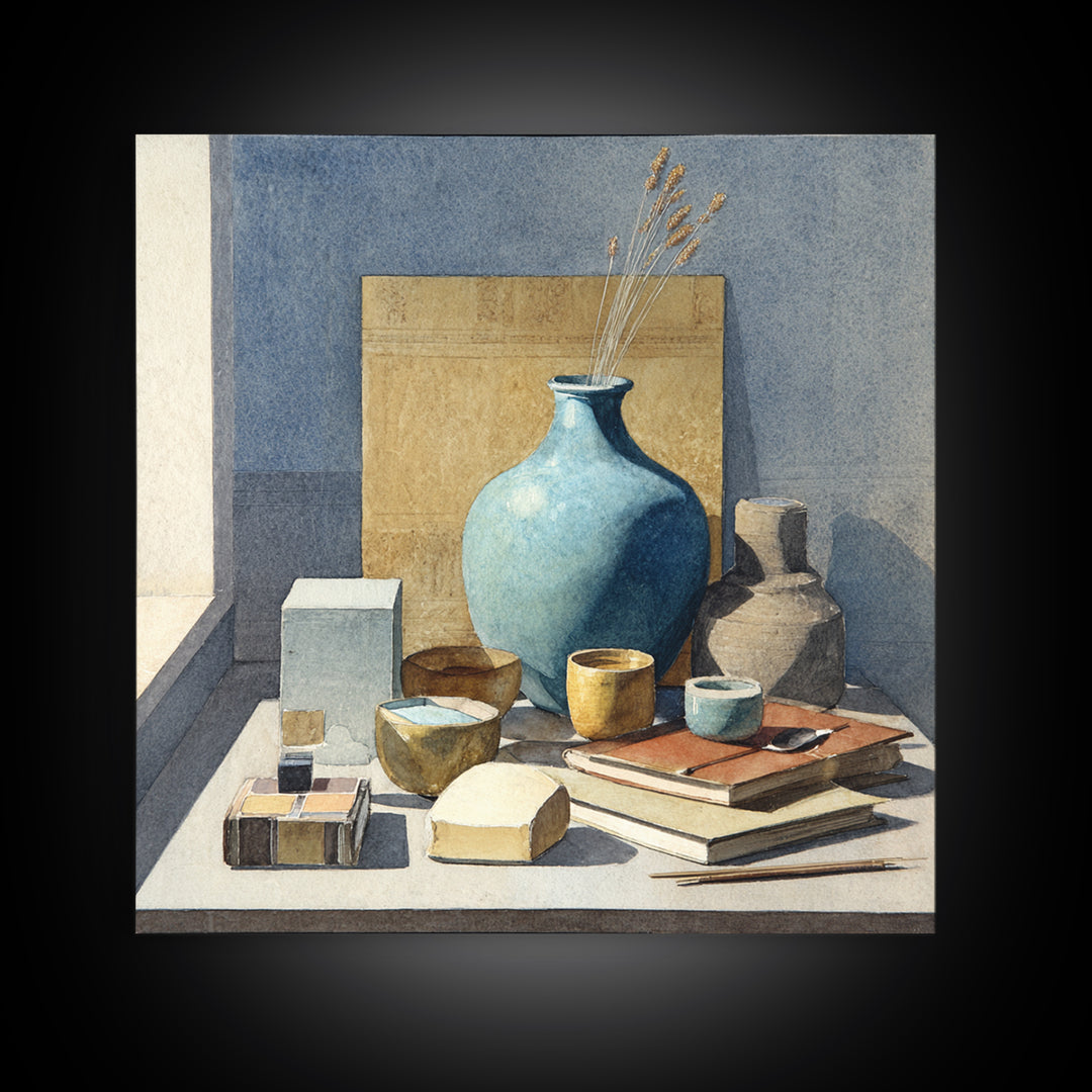 Sunlit Interior Still Life Canvas Print, Art, Pink Wall Art, Living Room Decor, Fine Art, Textured Painting, ART-1x1-86