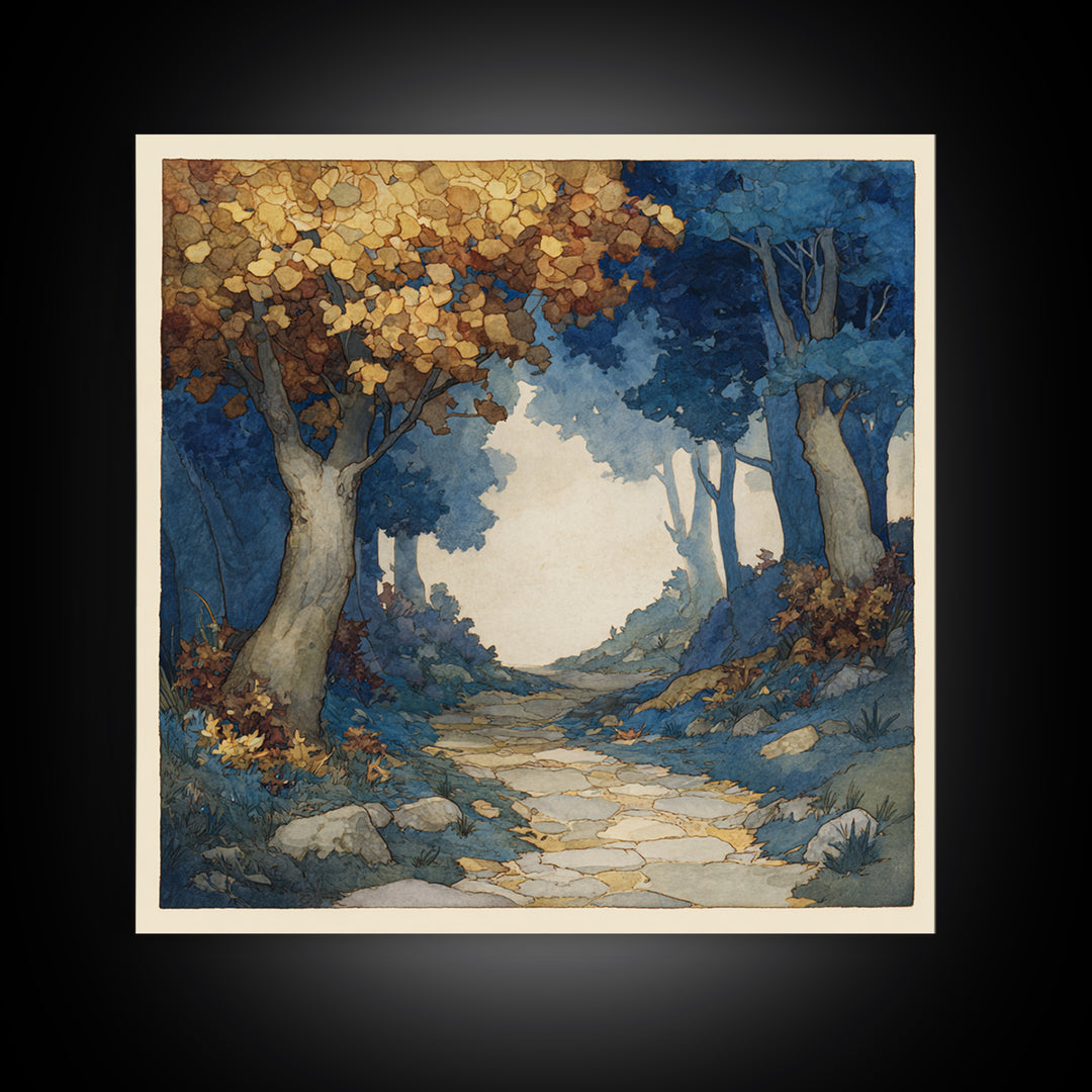 Woodland Path with Golden Autumn Atmosphere Canvas Print, Art, Horizontal Wall Art, Living Room Decor, Fine Art, ART-1x1-95