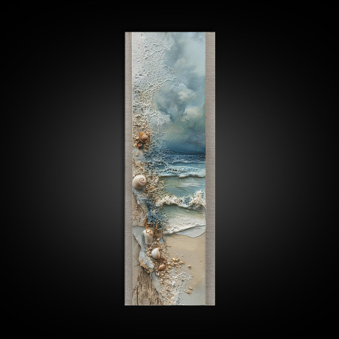 Dramatic Seascape with Foam and Storm Clouds Canvas Print, Art, Boho Wall Art, Living Room Decor, Oil Painting, ART-1x3-12