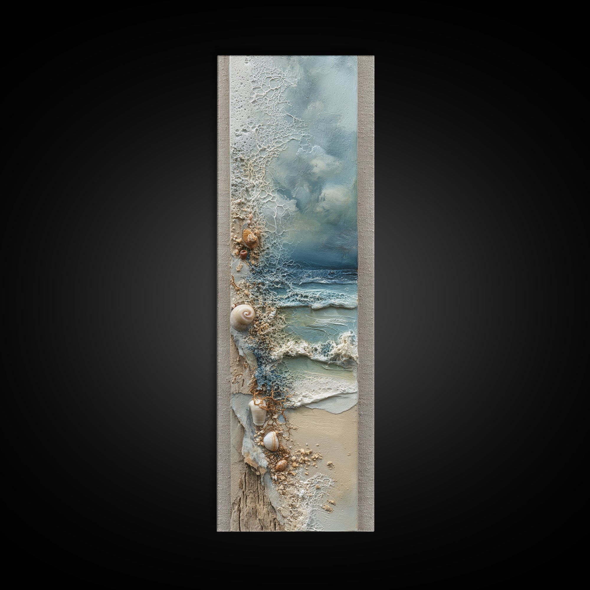 Dramatic Seascape with Foam and Storm Clouds Canvas Print, Art, Boho Wall Art, Living Room Decor, Oil Painting, ART-1x3-12