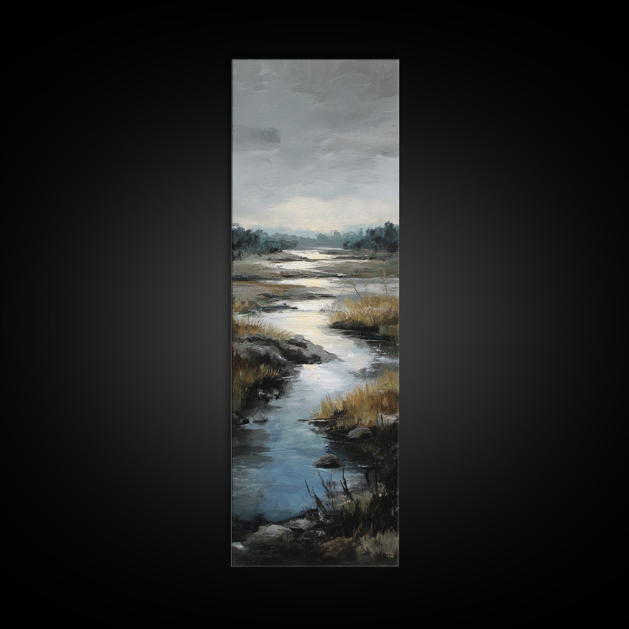 Classic Landscape with Winding River and Atmospheric Framed Canvas Print, Art, Fine Art Print, Living Room Decor, Fine Art, ART-1x3-15