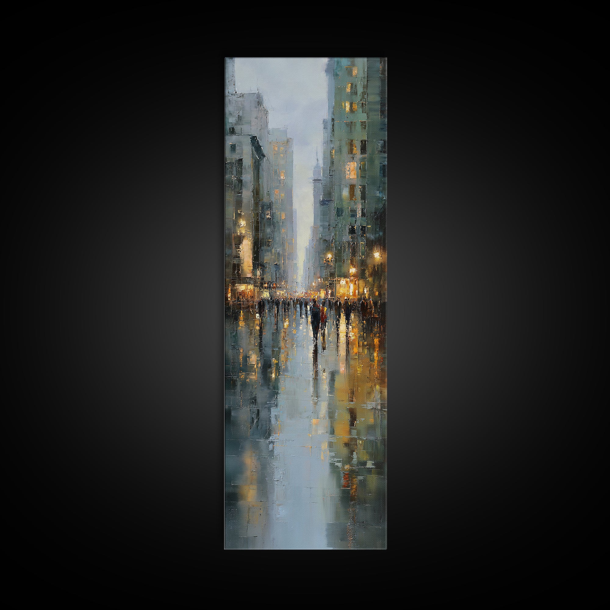 Moody City Scene Reflected Canvas Print, Art, Canvas Art, Living Room Decor, Fine Art, Horizontal Wall Art, Home Decor, ART-1x3-22