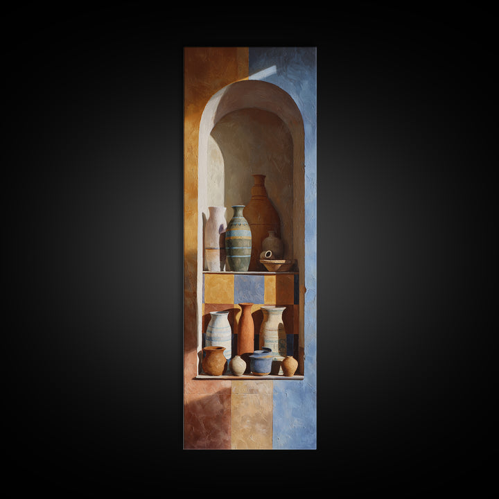 Architectural Archway in Warm Mediterranean Light Framed Canvas Print, Art, Black Art, Living Room Decor, Watercolor Art, ART-1x3-34