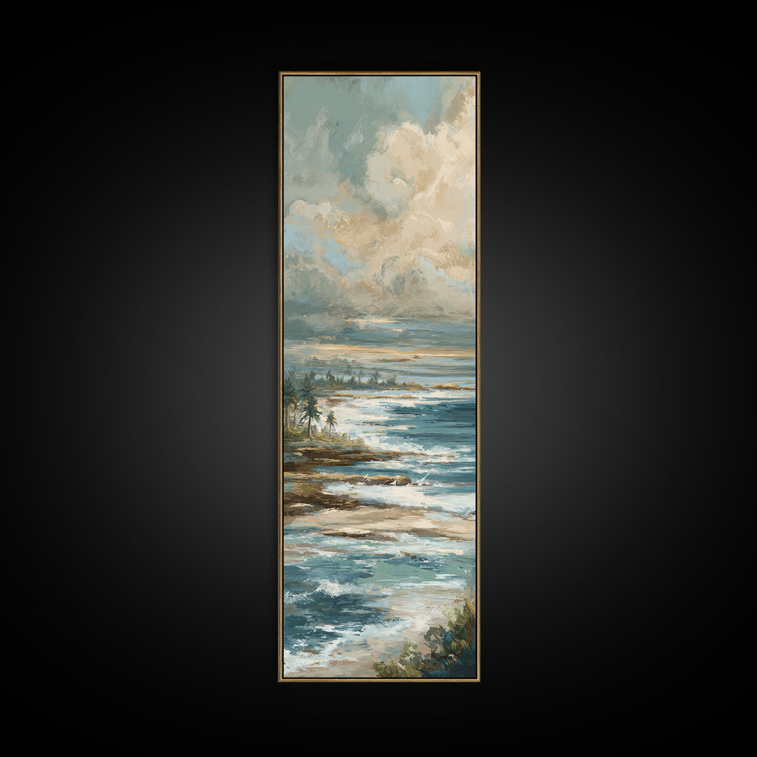 Dramatic Seascape with Foam and Storm Clouds Framed Canvas Print, Art, Neutral Decor, Living Room Decor, Fine Art, ART-1x3-36