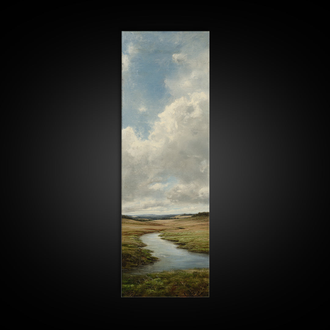 Classic Landscape with Winding River and Atmospheric Canvas Print, Art, Textured Painting, Living Room Decor, Oil Painting, ART-1x3-39
