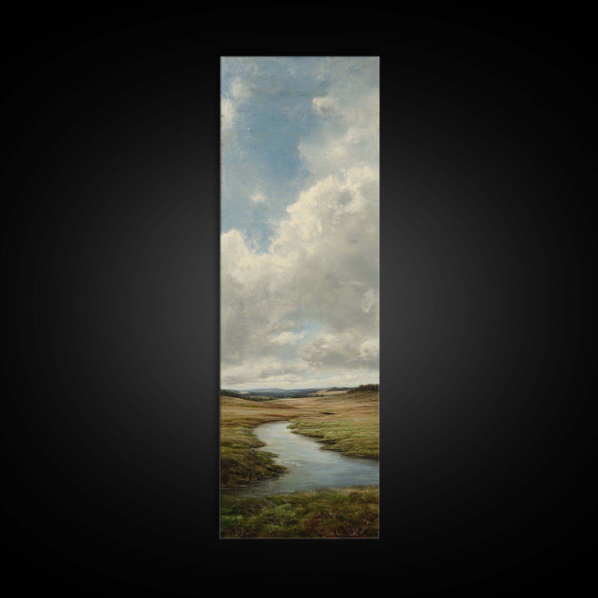 Classic Landscape with Winding River and Atmospheric Canvas Print, Art, Textured Painting, Living Room Decor, Oil Painting, ART-1x3-39